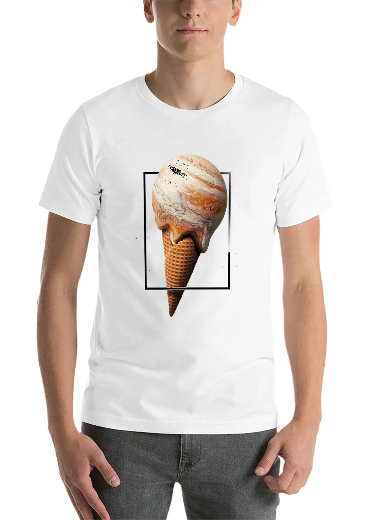 Galaxy Ice Cream Cone Planet Unisex Short Sleeve Soft Cotton T-Shirt – Casual Everyday Wear