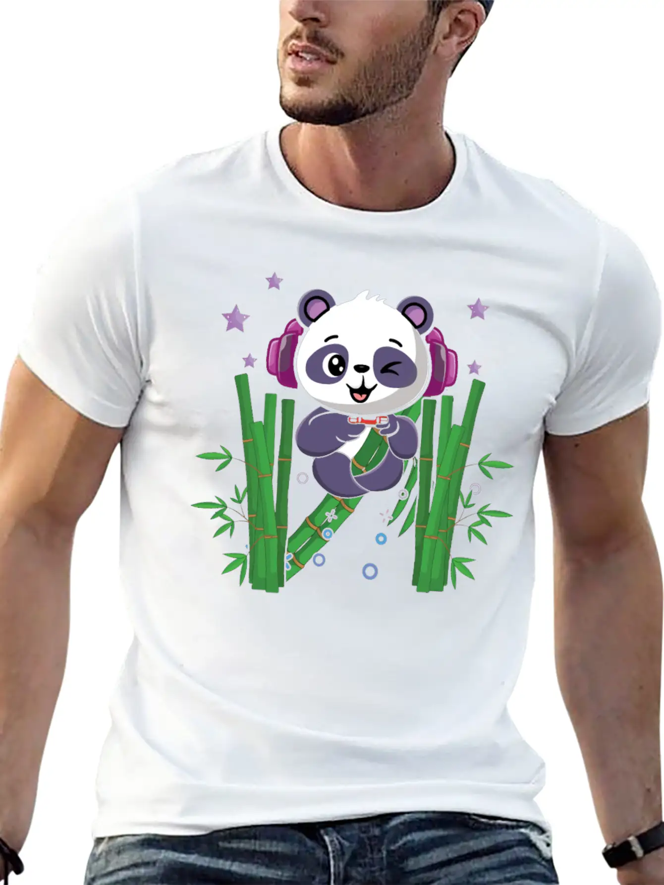 Gaming Panda Cute Playing Video Game Lover Gaming Unisex Short Sleeve Soft Cotton T-Shirt – Casual Everyday Wear