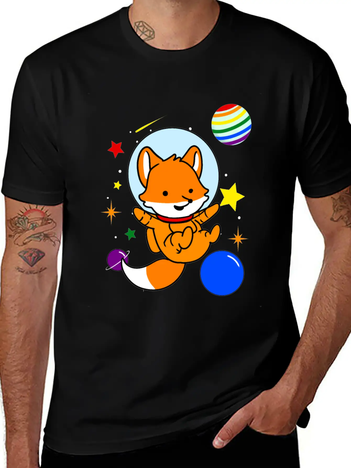 Gay Fox In Space Gay Pride Gift Unisex Short Sleeve Soft Cotton T-Shirt – Casual Everyday Wear