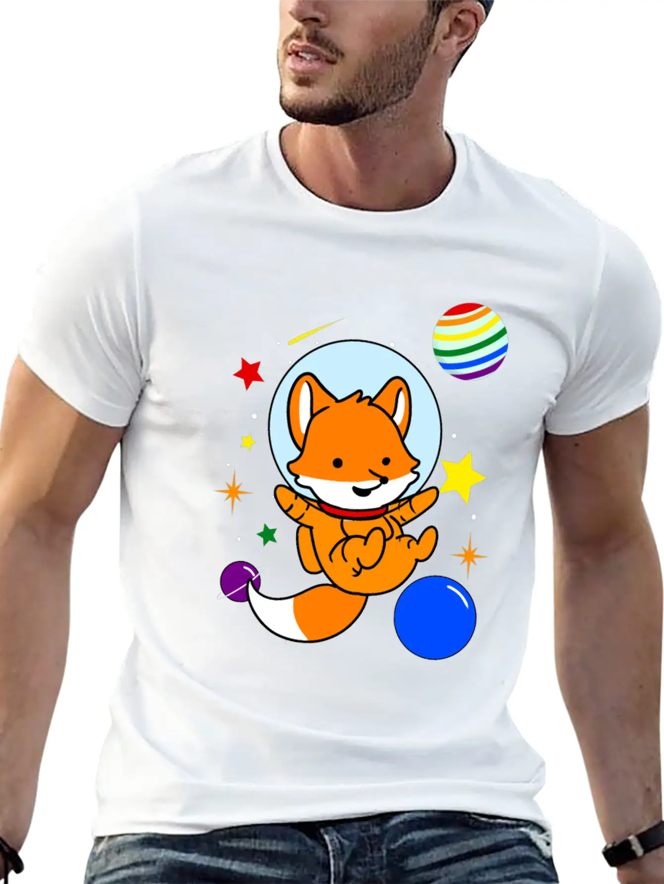 Gay Fox In Space Gay Pride Gift Unisex Short Sleeve Soft Cotton T-Shirt – Casual Everyday Wear