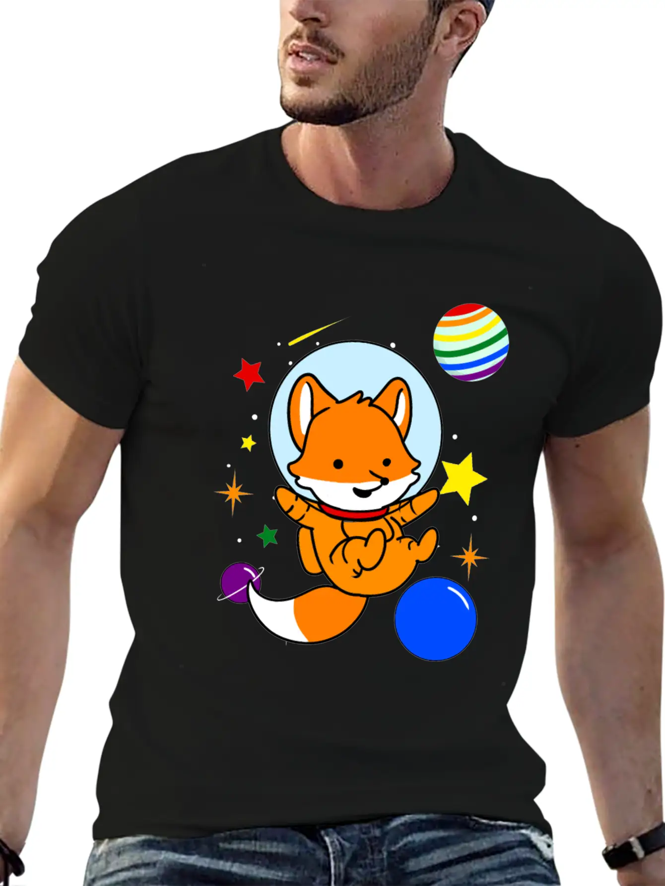 Gay Fox In Space Gay Pride Gift Unisex Short Sleeve Soft Cotton T-Shirt – Casual Everyday Wear