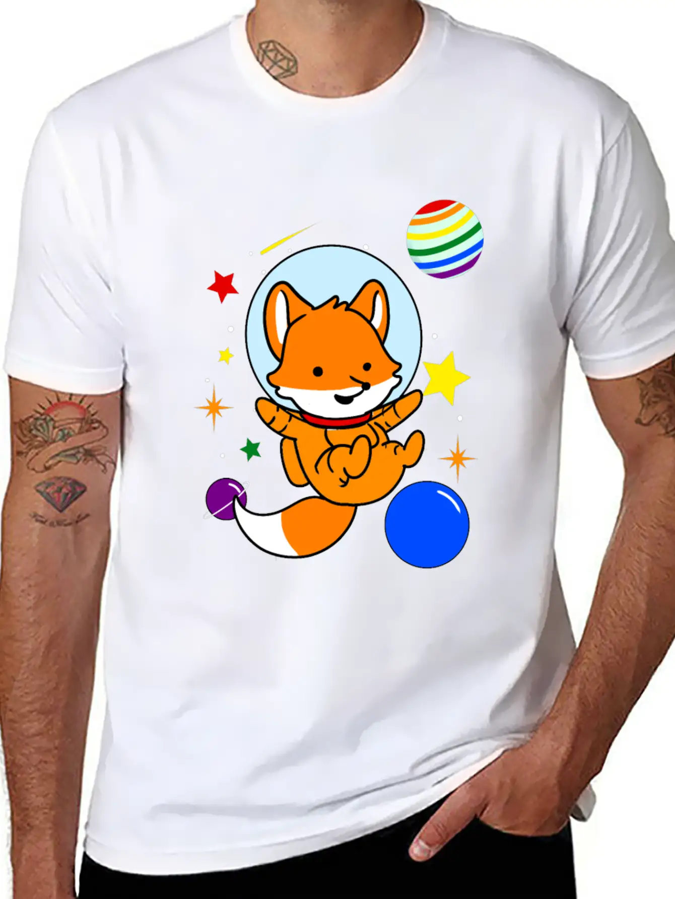 Gay Fox In Space Gay Pride Gift Unisex Short Sleeve Soft Cotton T-Shirt – Casual Everyday Wear