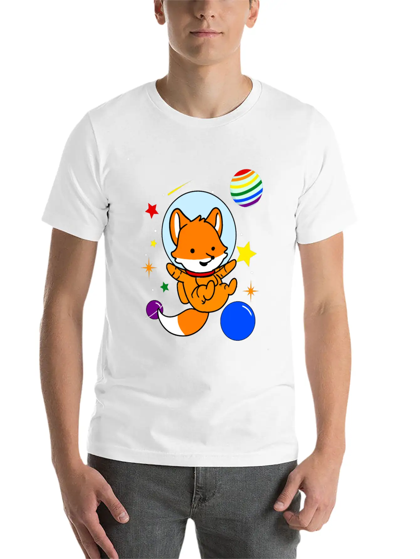 Gay Fox In Space Gay Pride Gift Unisex Short Sleeve Soft Cotton T-Shirt – Casual Everyday Wear