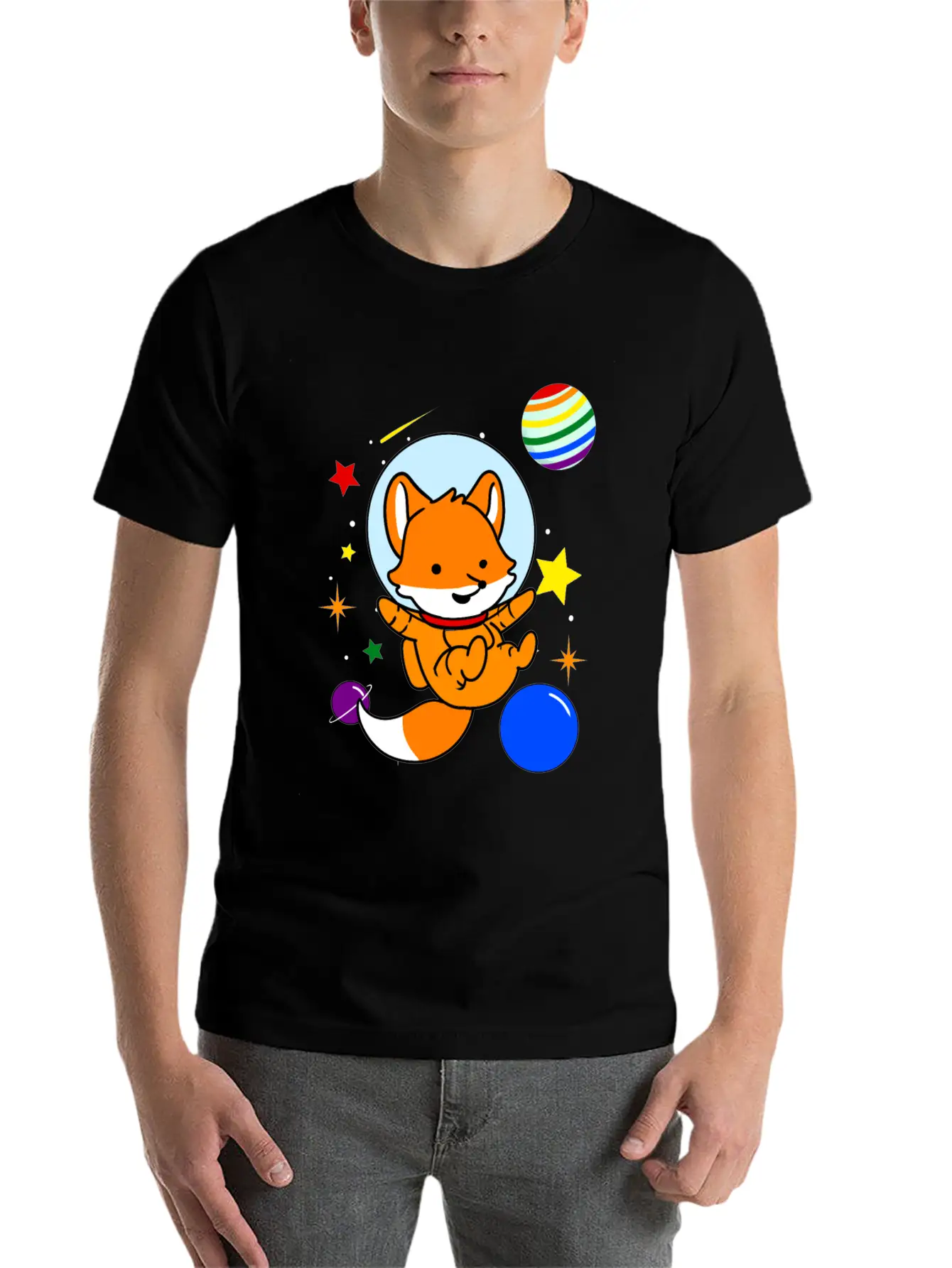 Gay Fox In Space Gay Pride Gift Unisex Short Sleeve Soft Cotton T-Shirt – Casual Everyday Wear