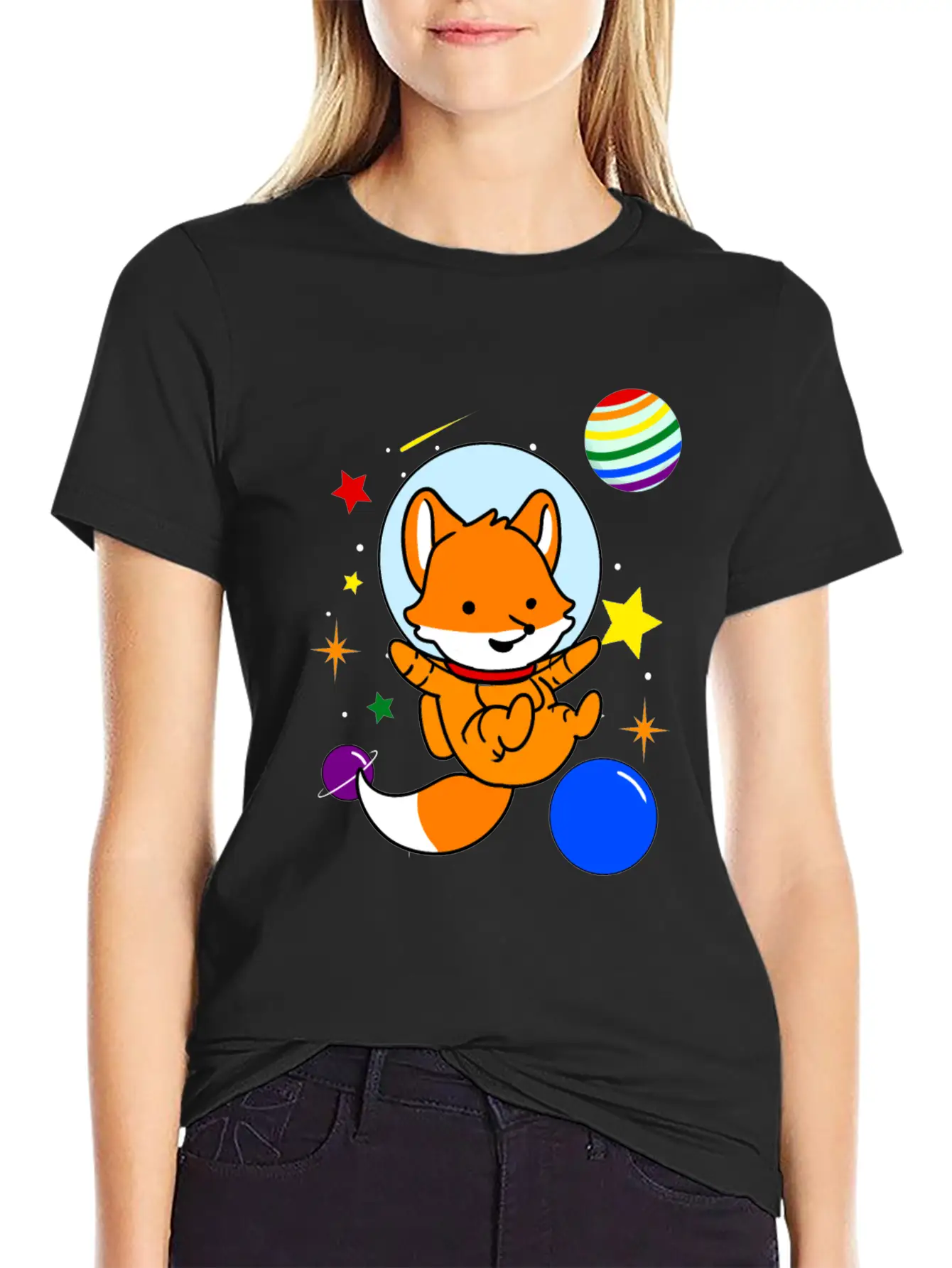 Gay Fox In Space Gay Pride Gift Unisex Short Sleeve Soft Cotton T-Shirt – Casual Everyday Wear
