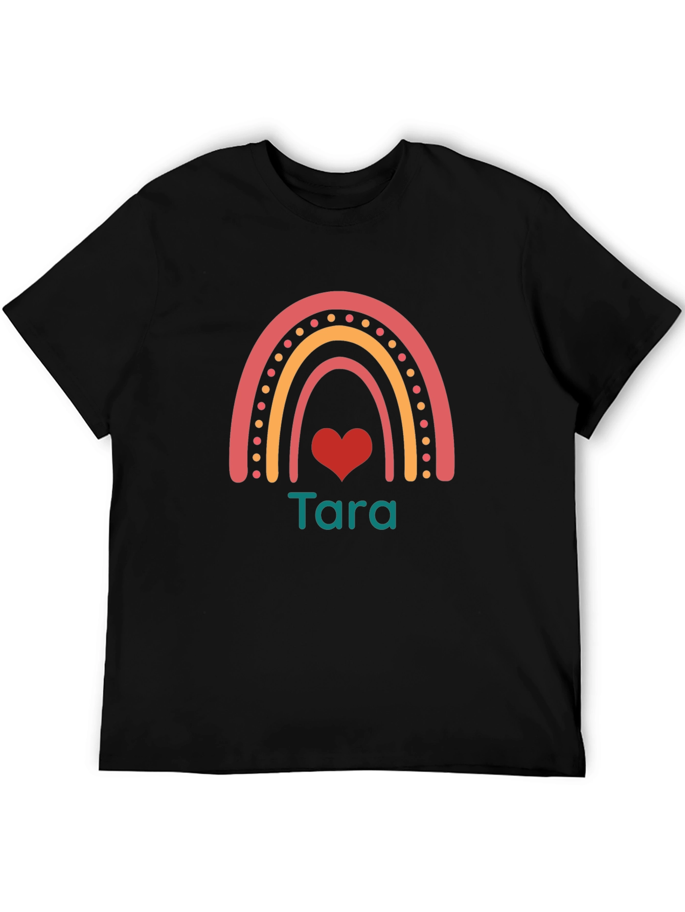 Tara Rainbow Heart Black T-Shirt