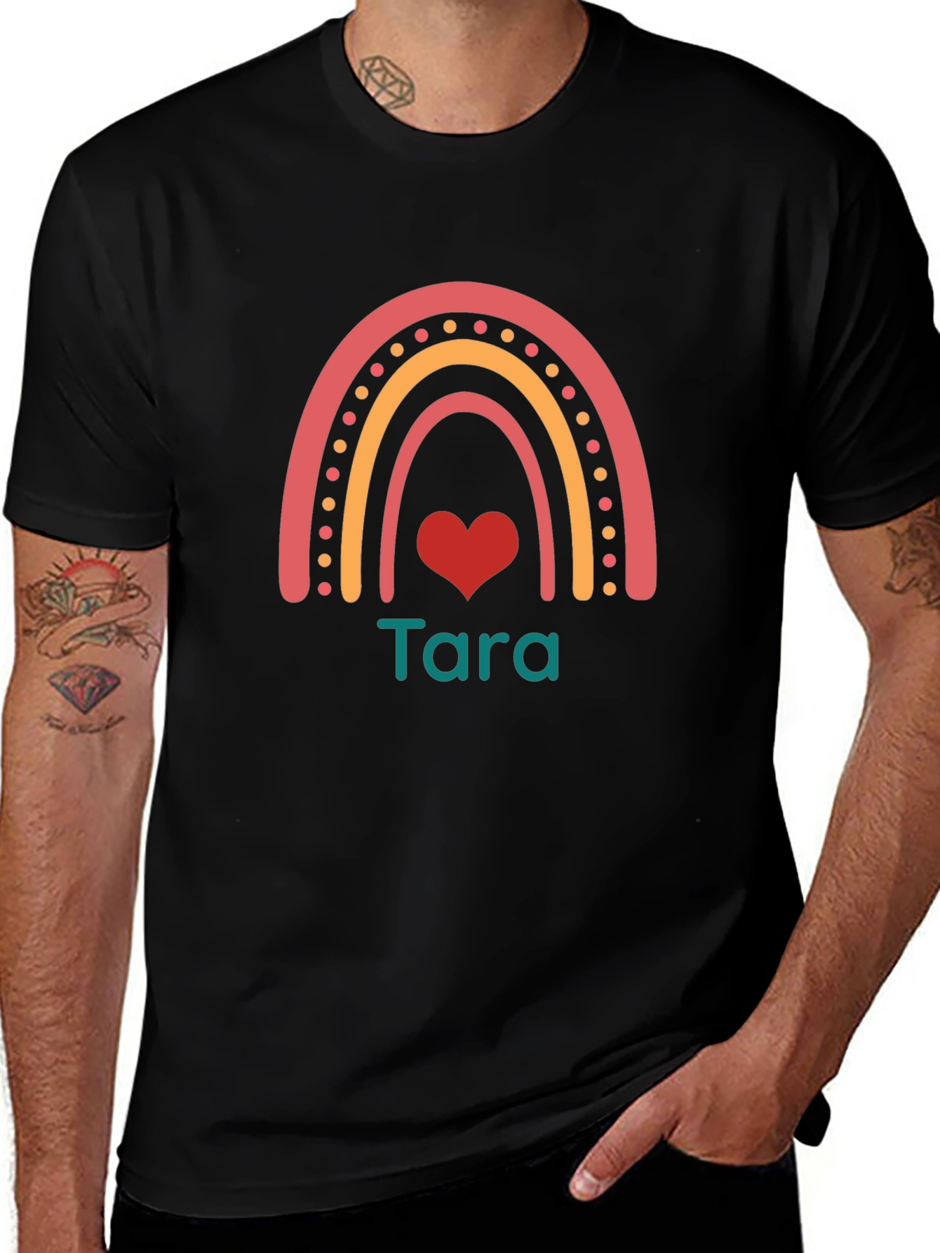 Tara Rainbow Heart Black T-Shirt