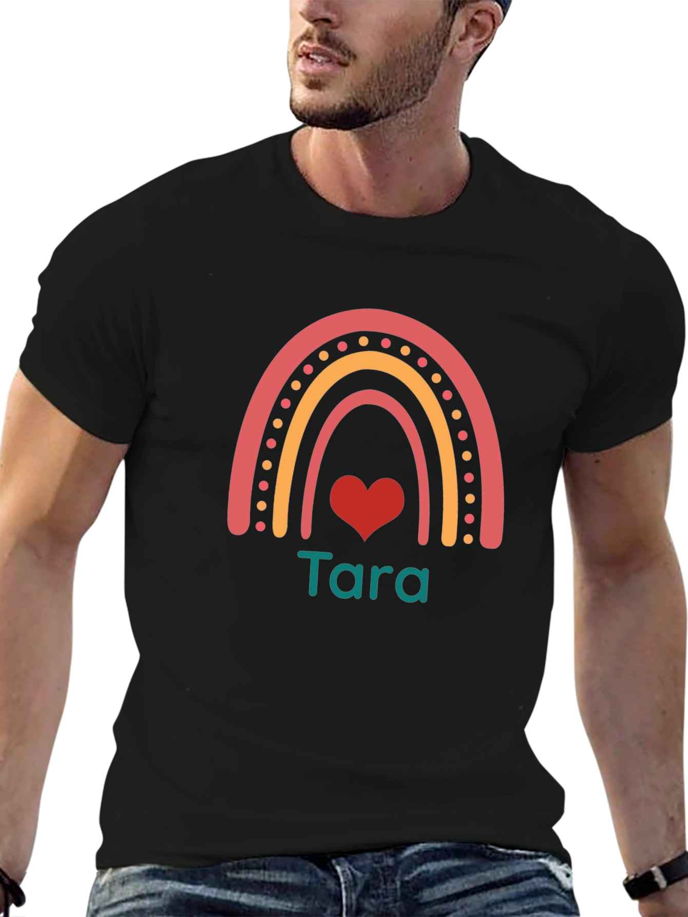 Tara Rainbow Heart Black T-Shirt