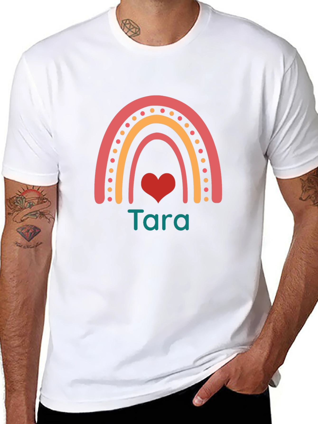 Tara Rainbow Heart Black T-Shirt