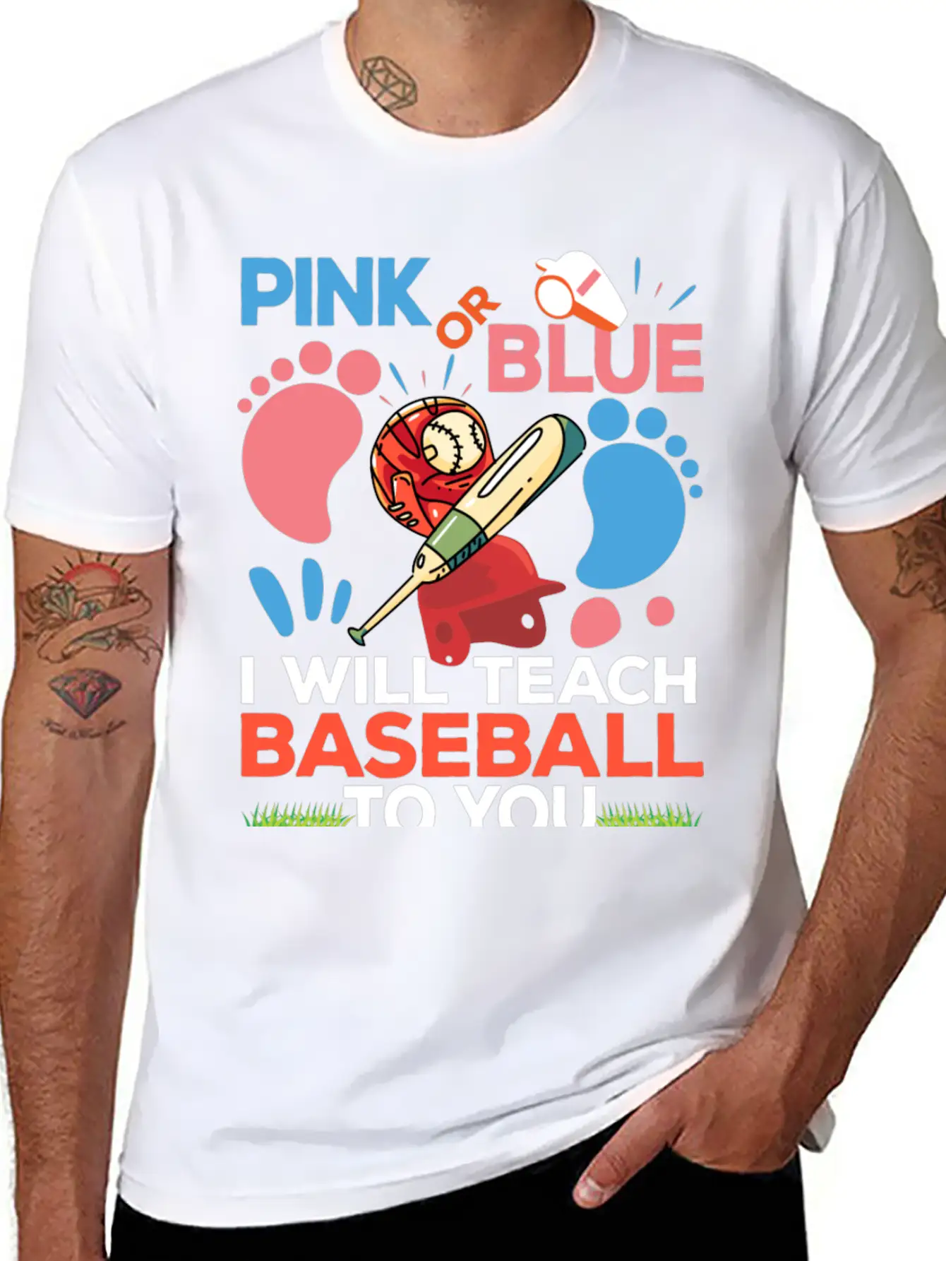 Gender Reveal Party Baby Shower Funny Baseball Fan Unisex Short Sleeve Soft Cotton T-Shirt – Casual Everyday Wear