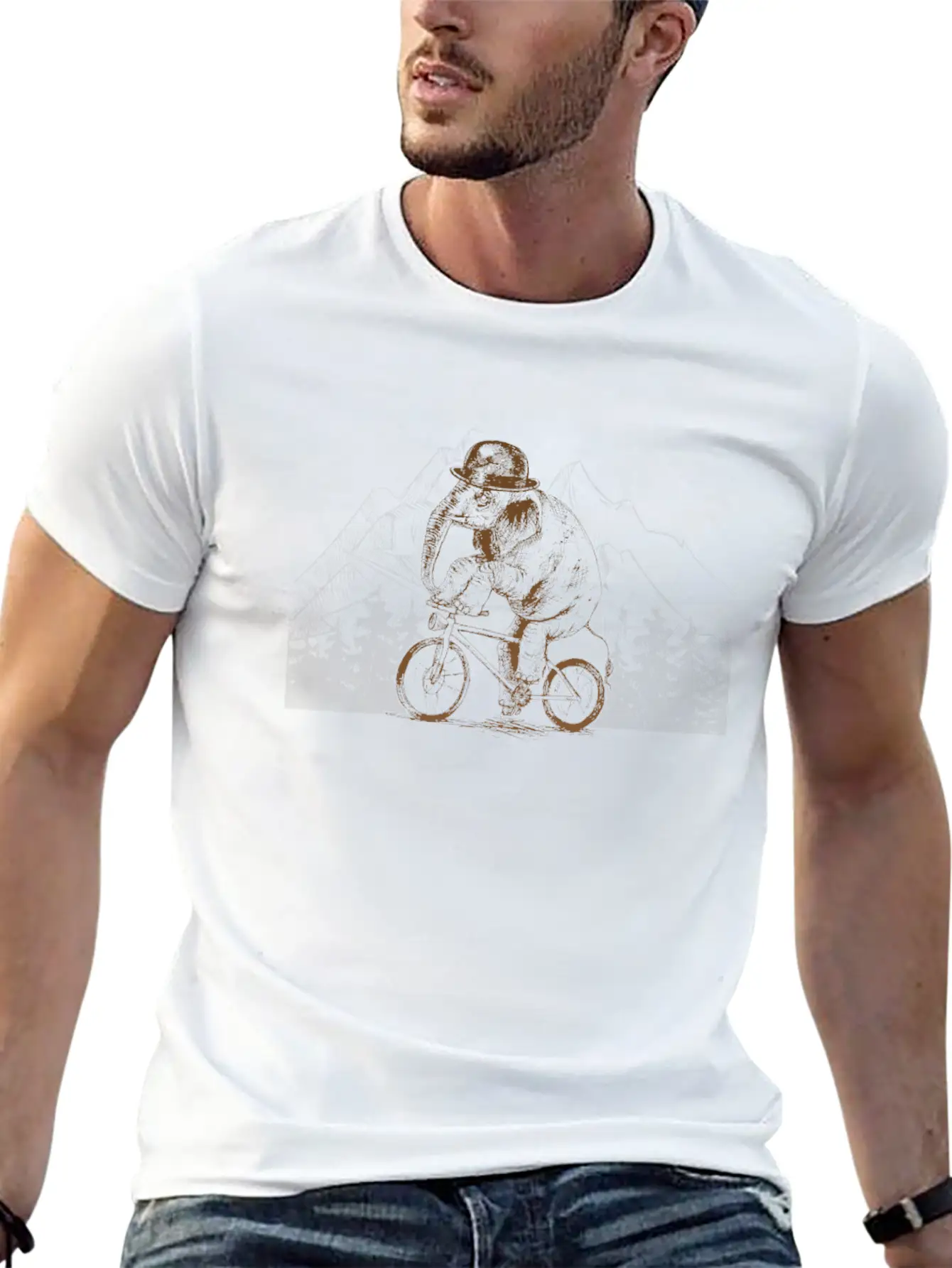 Gentleman Elephant Cycling Unisex Short Sleeve Soft Cotton T-Shirt – Casual Everyday Wear