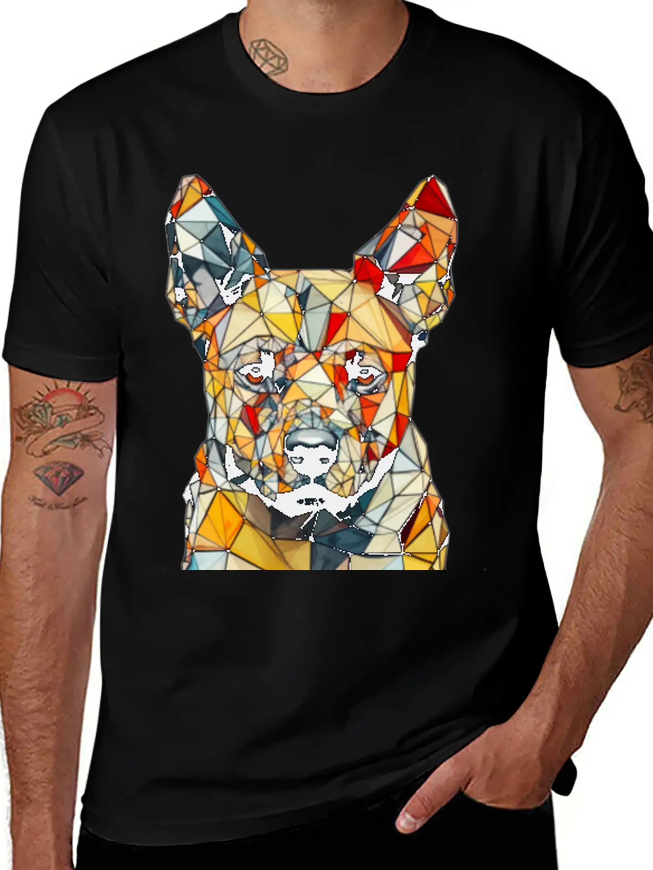 Geometric Dog Unisex Short Sleeve Soft Cotton T-Shirt – Casual Everyday Wear