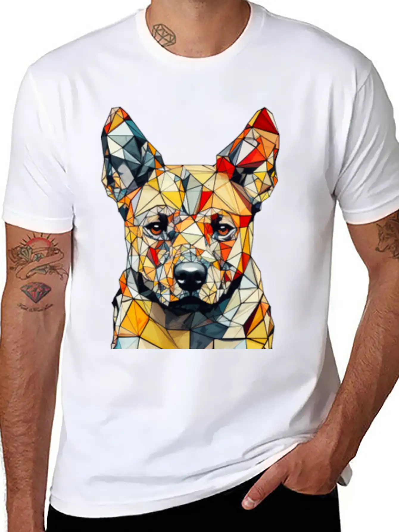 Geometric Dog Unisex Short Sleeve Soft Cotton T-Shirt – Casual Everyday Wear