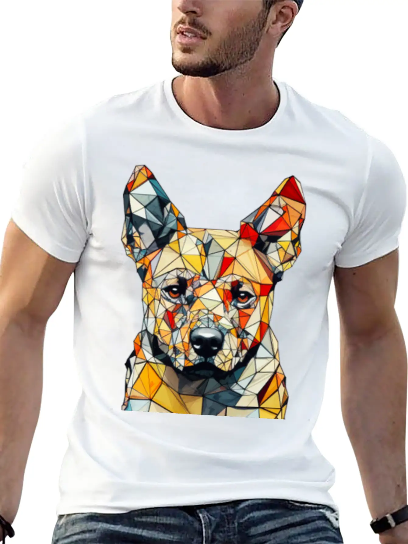 Geometric Dog Unisex Short Sleeve Soft Cotton T-Shirt – Casual Everyday Wear