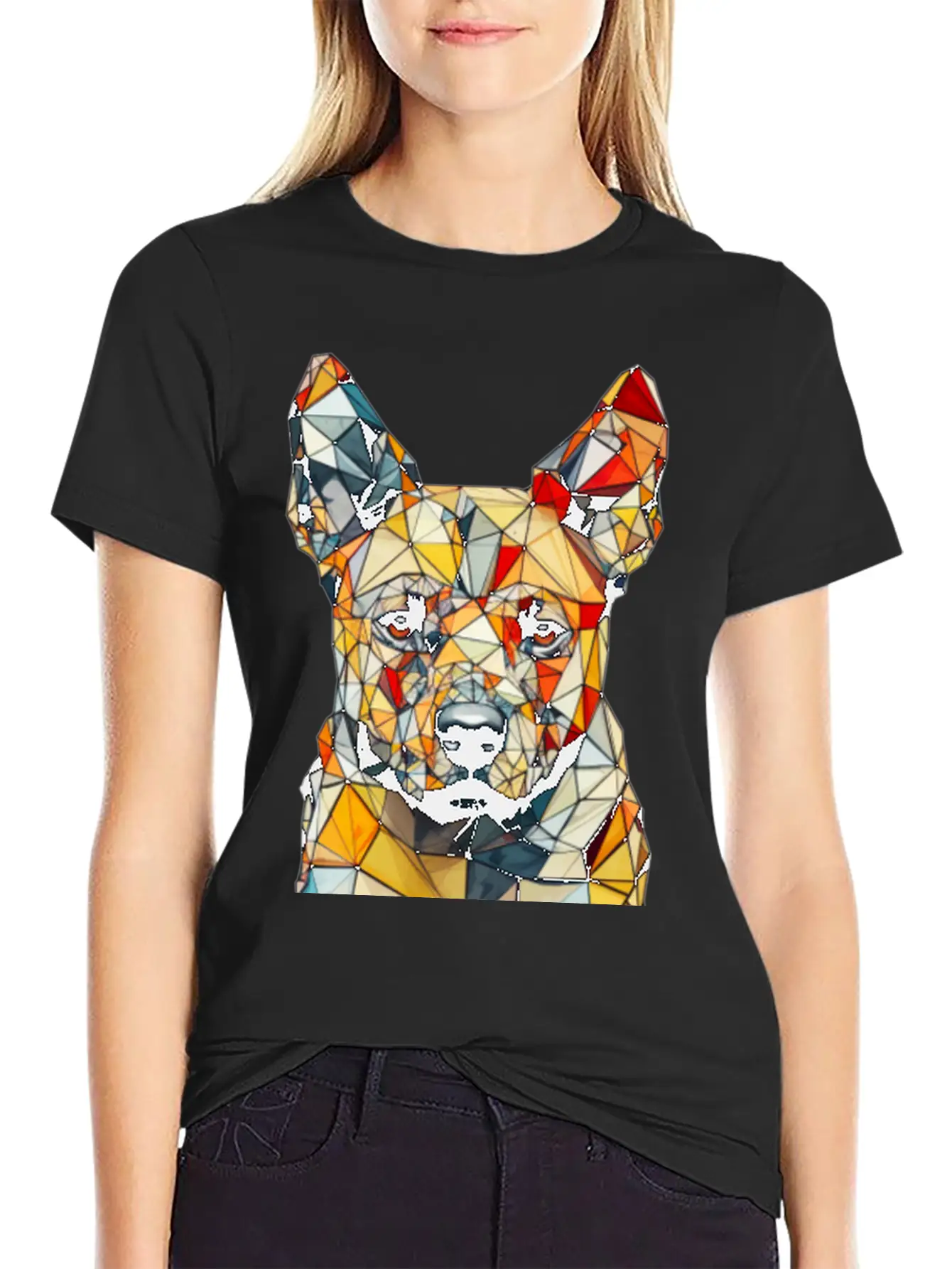 Geometric Dog Unisex Short Sleeve Soft Cotton T-Shirt – Casual Everyday Wear