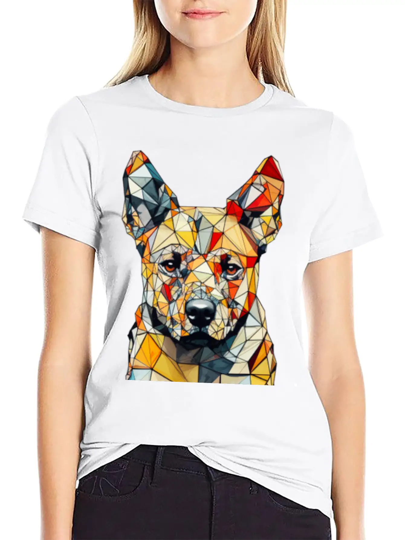 Geometric Dog Unisex Short Sleeve Soft Cotton T-Shirt – Casual Everyday Wear