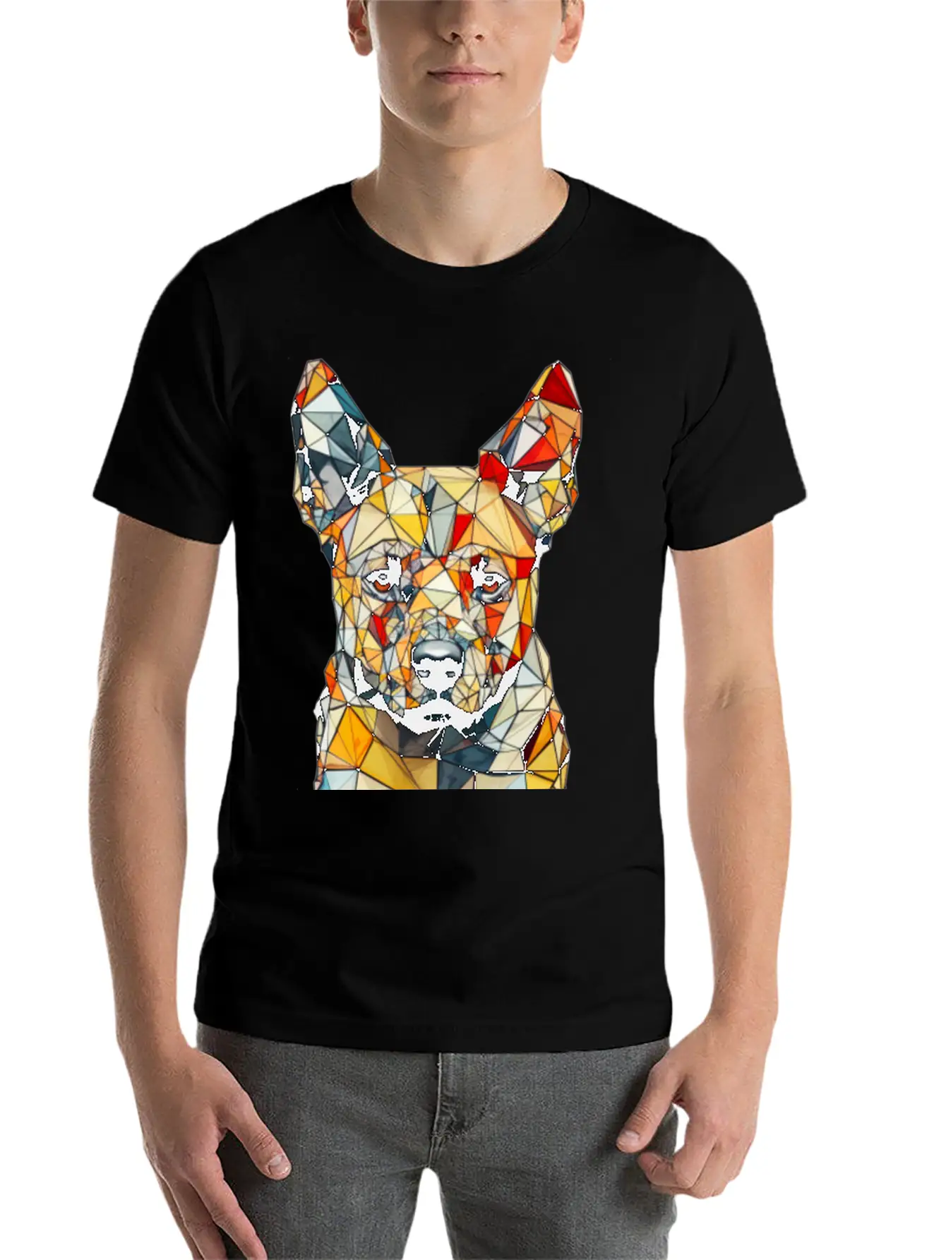 Geometric Dog Unisex Short Sleeve Soft Cotton T-Shirt – Casual Everyday Wear