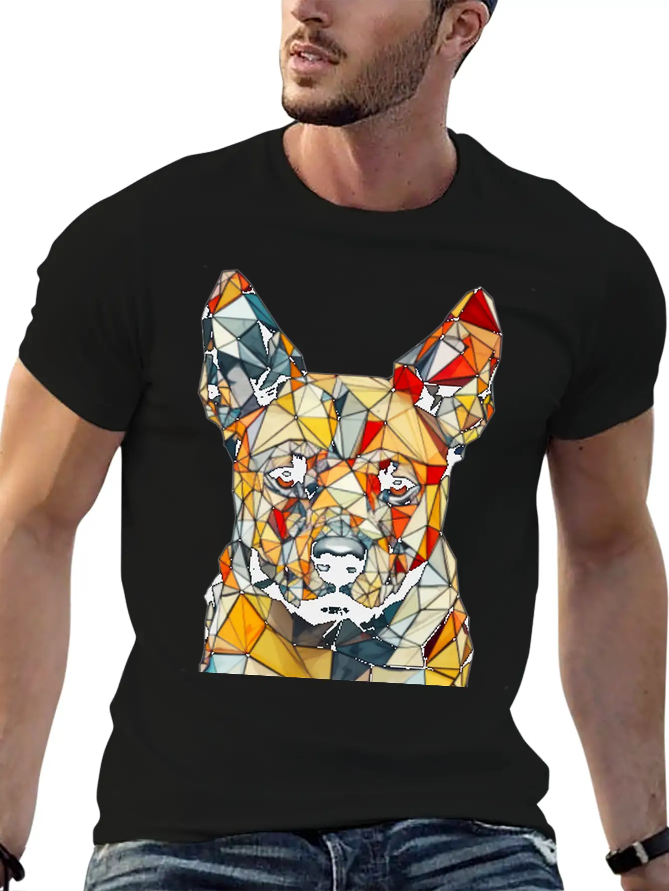 Geometric Dog Unisex Short Sleeve Soft Cotton T-Shirt – Casual Everyday Wear