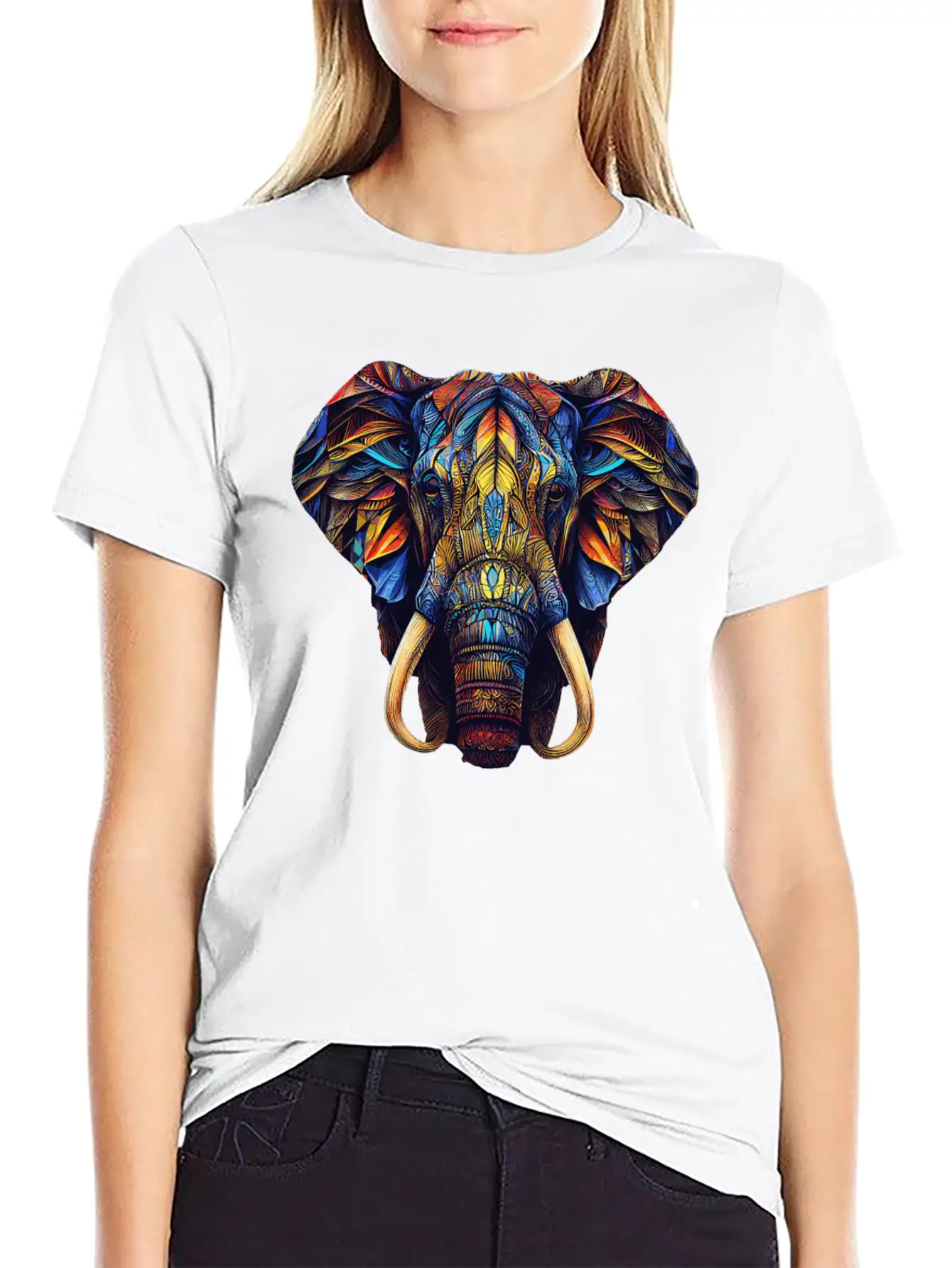 Geometric Elephant Colorful Abstract Rainbow Timeless Short Sleeve Tee – Comfy And Minimalist Design