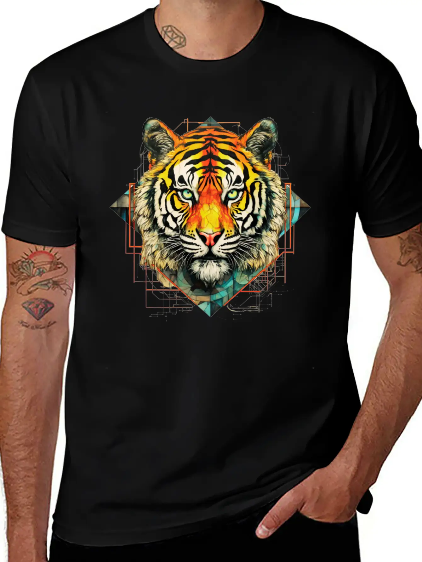 Geometric Tiger Unisex Short Sleeve Soft Cotton T-Shirt – Casual Everyday Wear
