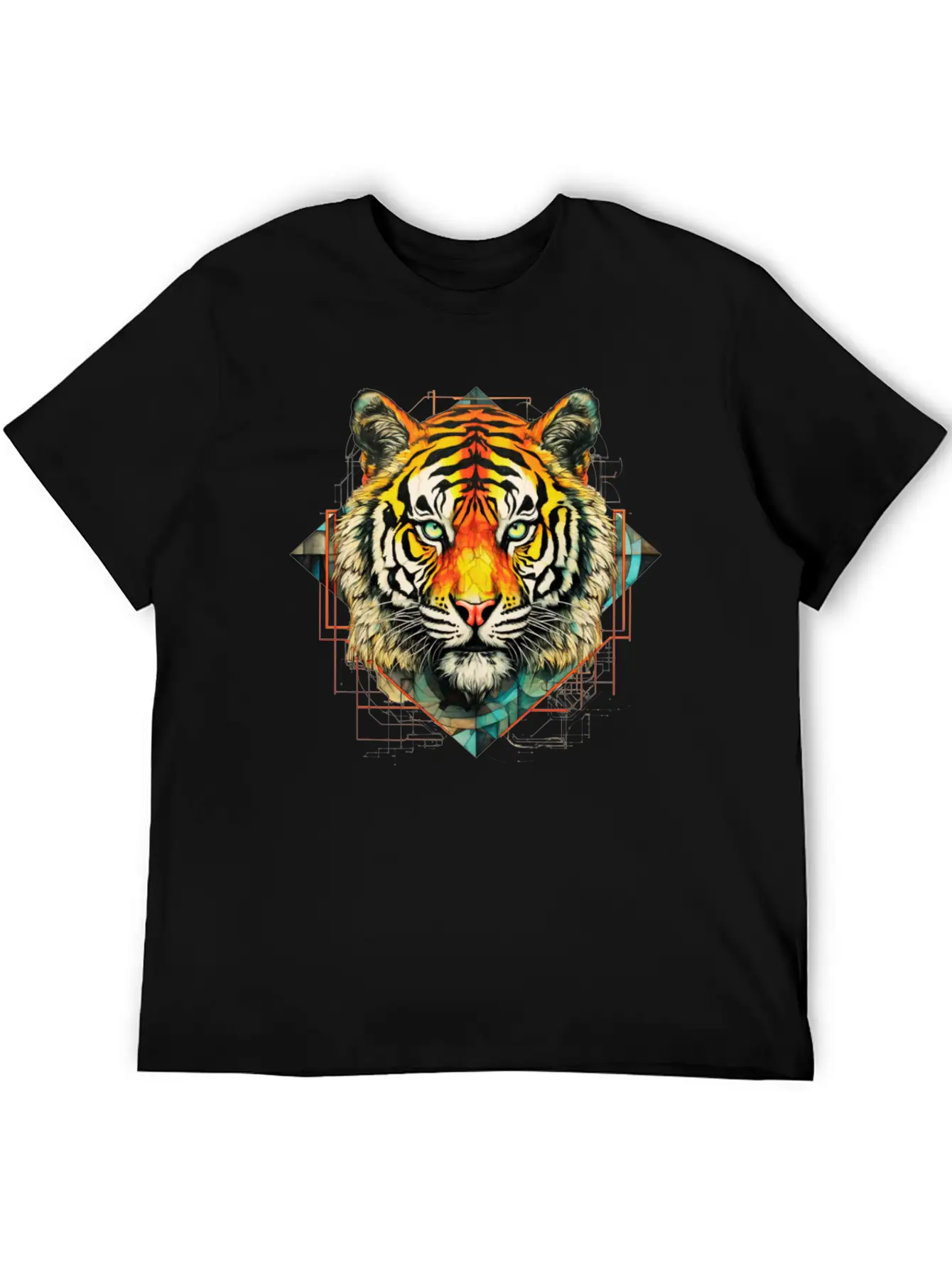 Geometric Tiger Unisex Short Sleeve Soft Cotton T-Shirt – Casual Everyday Wear