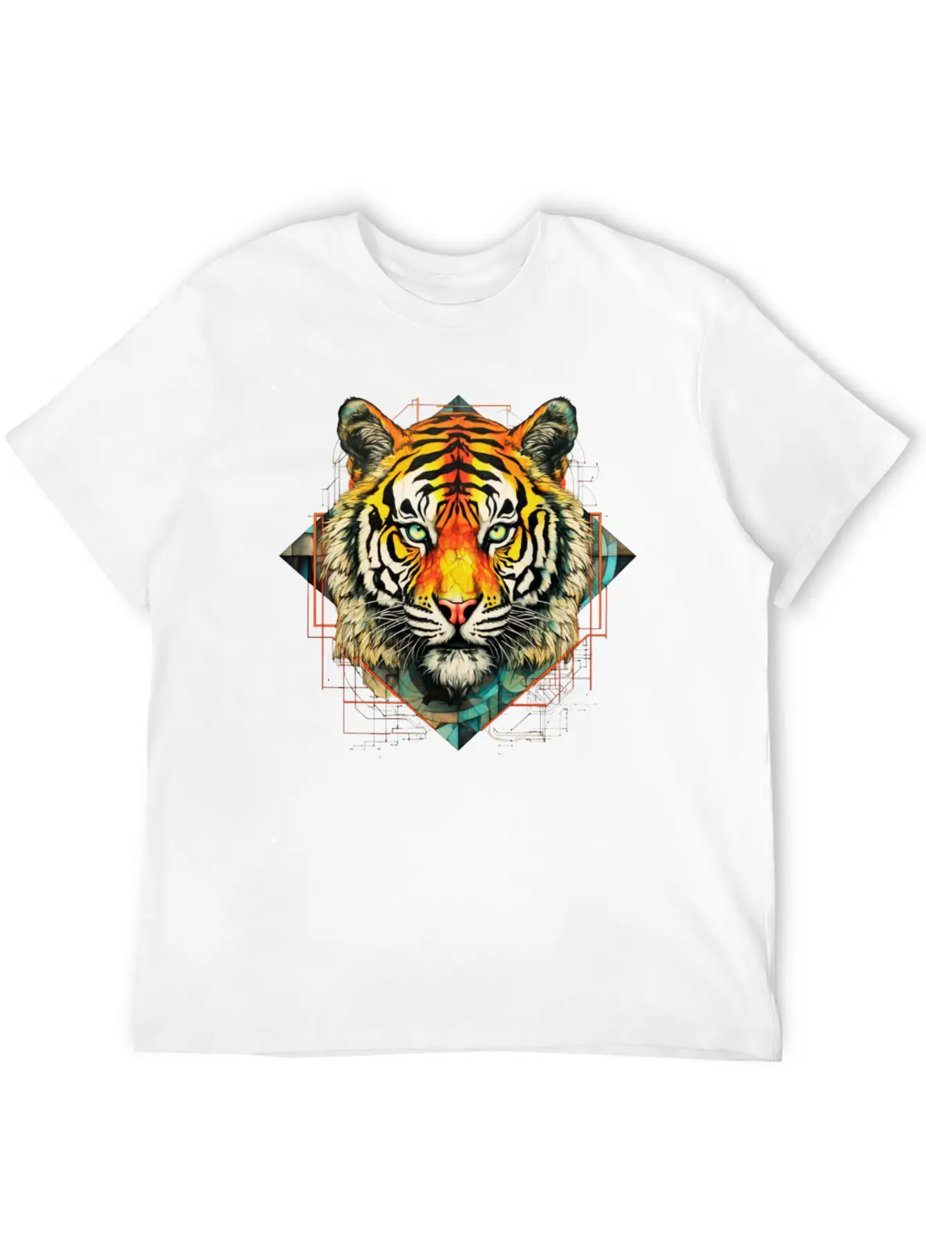 Geometric Tiger Unisex Short Sleeve Soft Cotton T-Shirt – Casual Everyday Wear