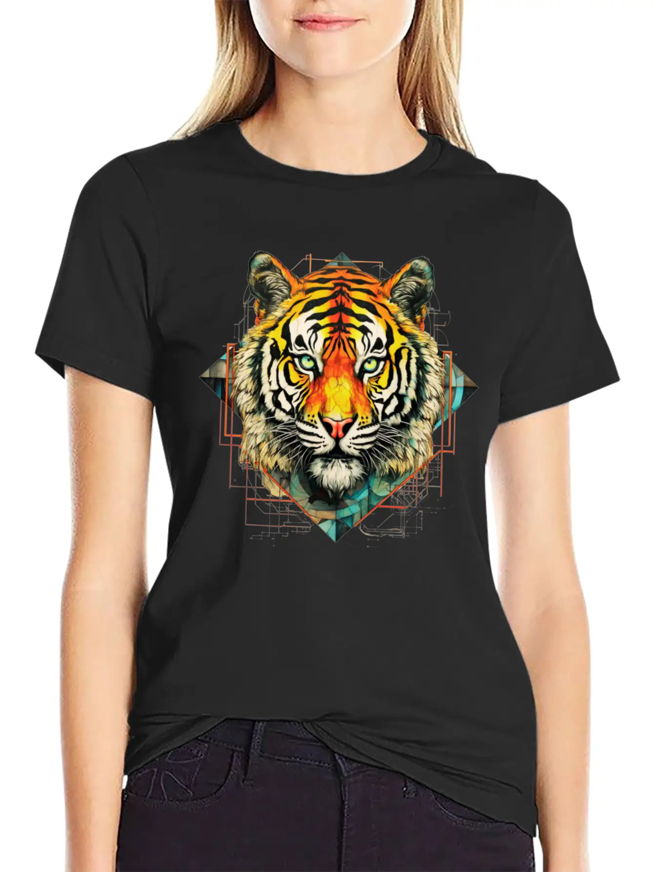 Geometric Tiger Unisex Short Sleeve Soft Cotton T-Shirt – Casual Everyday Wear