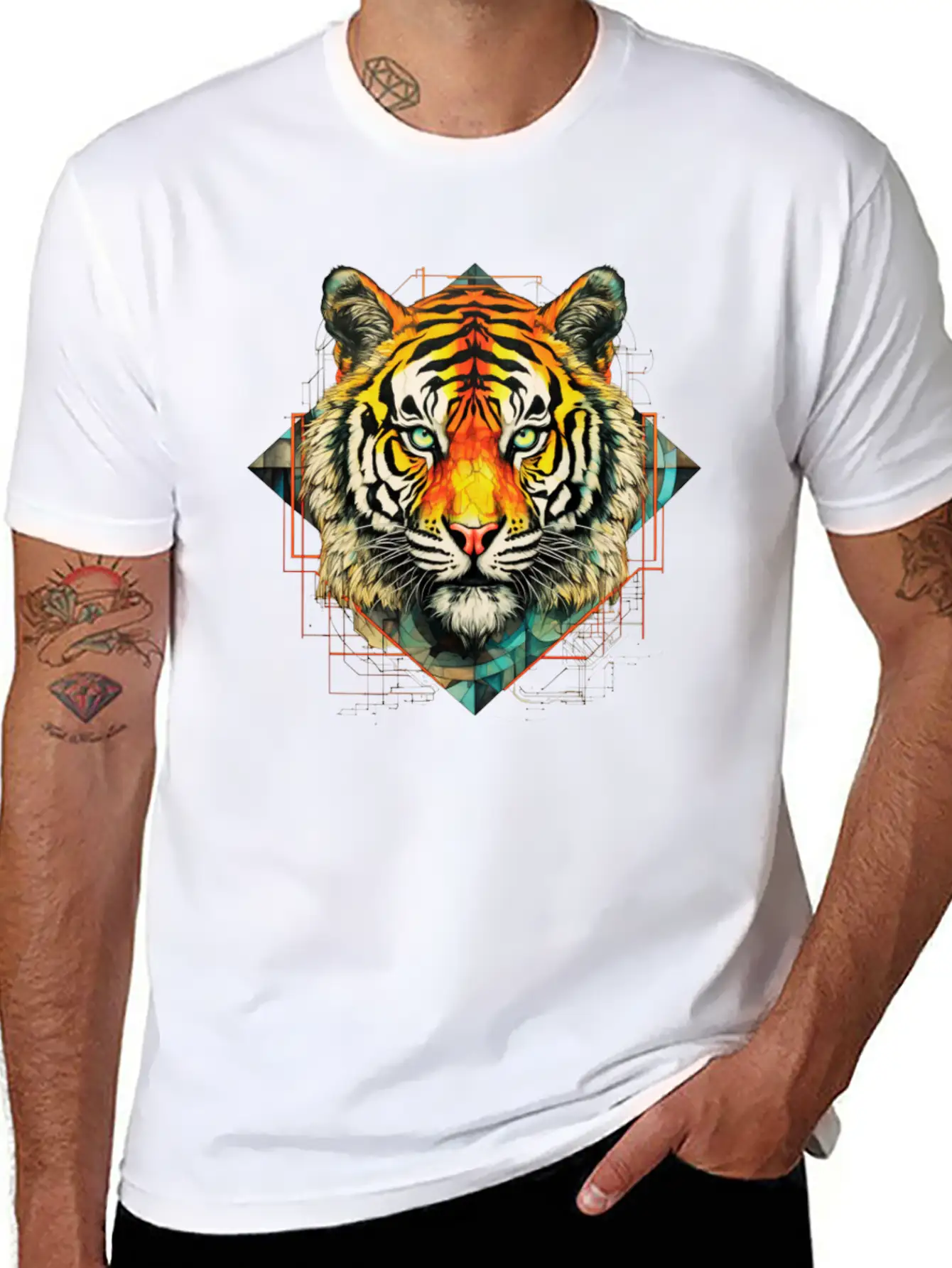 Geometric Tiger Unisex Short Sleeve Soft Cotton T-Shirt – Casual Everyday Wear