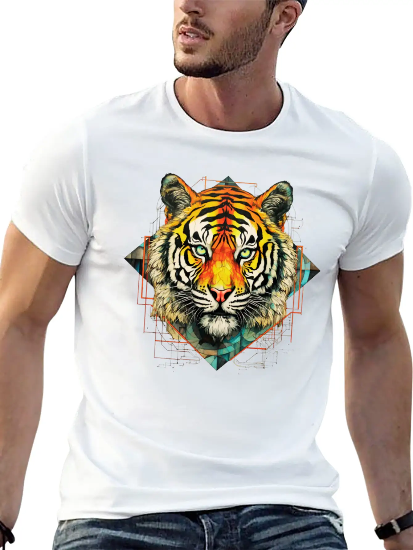 Geometric Tiger Unisex Short Sleeve Soft Cotton T-Shirt – Casual Everyday Wear