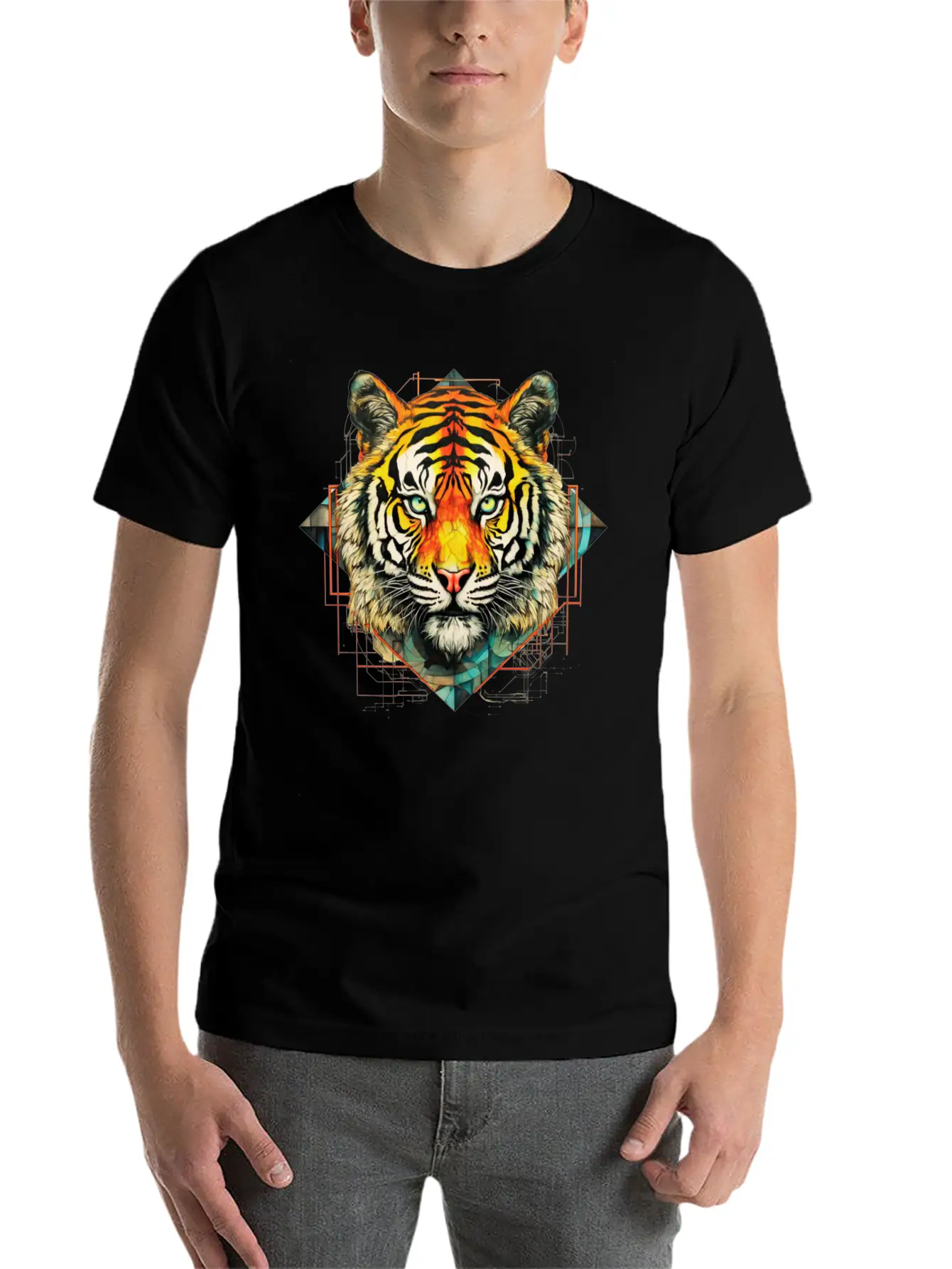 Geometric Tiger Unisex Short Sleeve Soft Cotton T-Shirt – Casual Everyday Wear