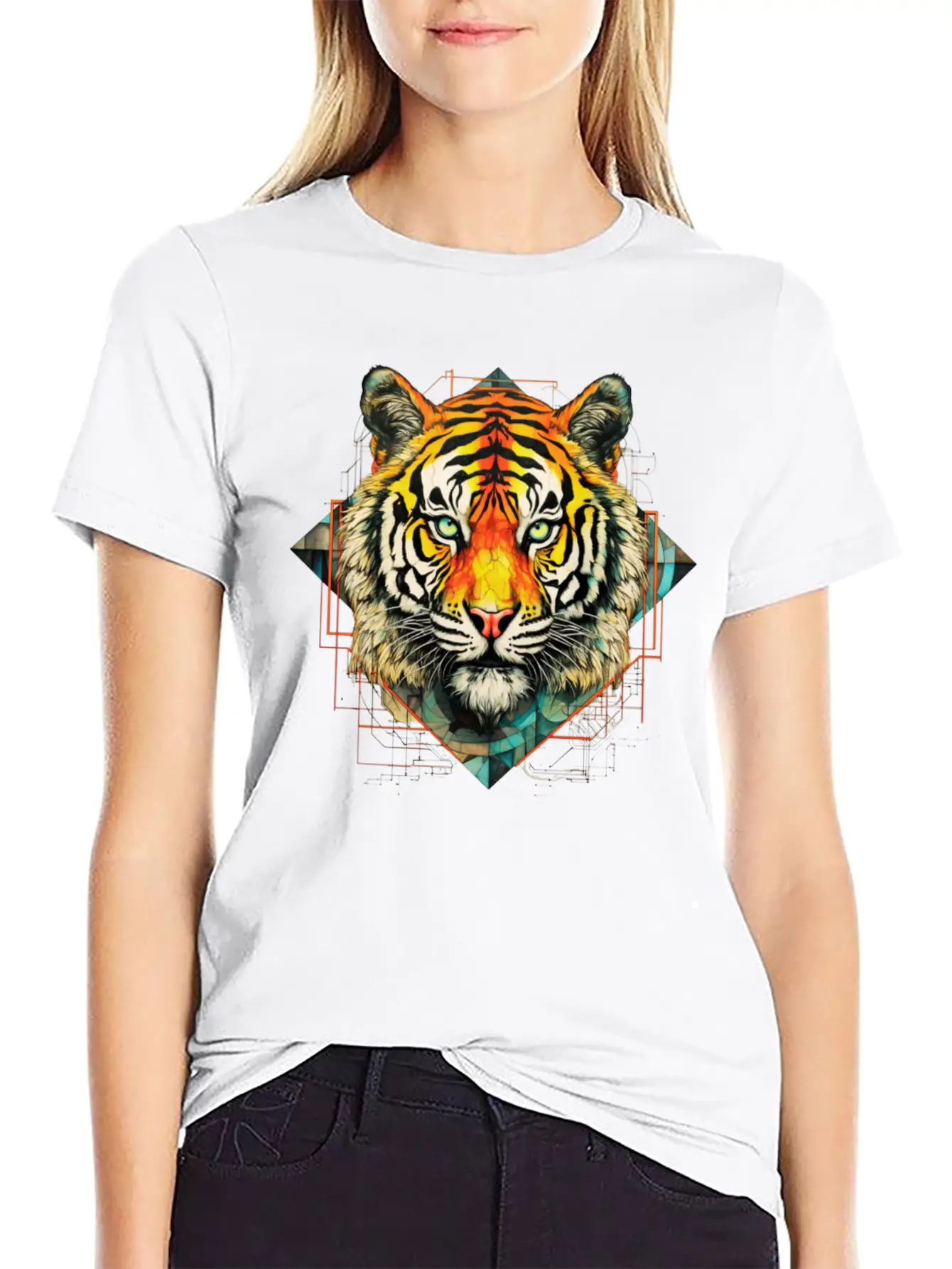 Geometric Tiger Unisex Short Sleeve Soft Cotton T-Shirt – Casual Everyday Wear