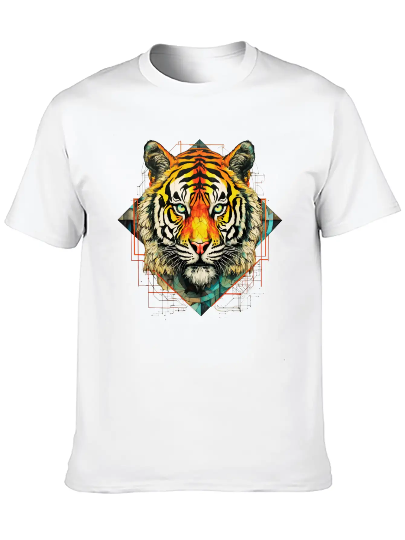 Geometric Tiger Unisex Short Sleeve Soft Cotton T-Shirt – Casual Everyday Wear