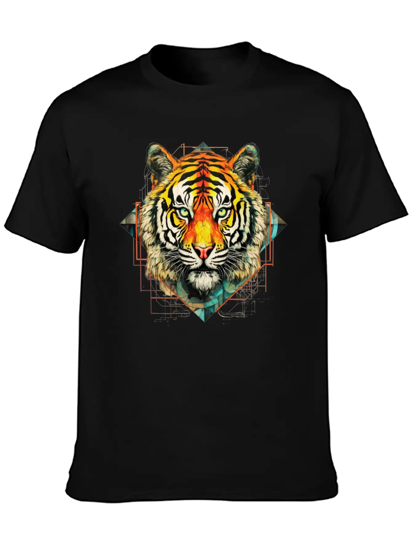 Geometric Tiger Unisex Short Sleeve Soft Cotton T-Shirt – Casual Everyday Wear