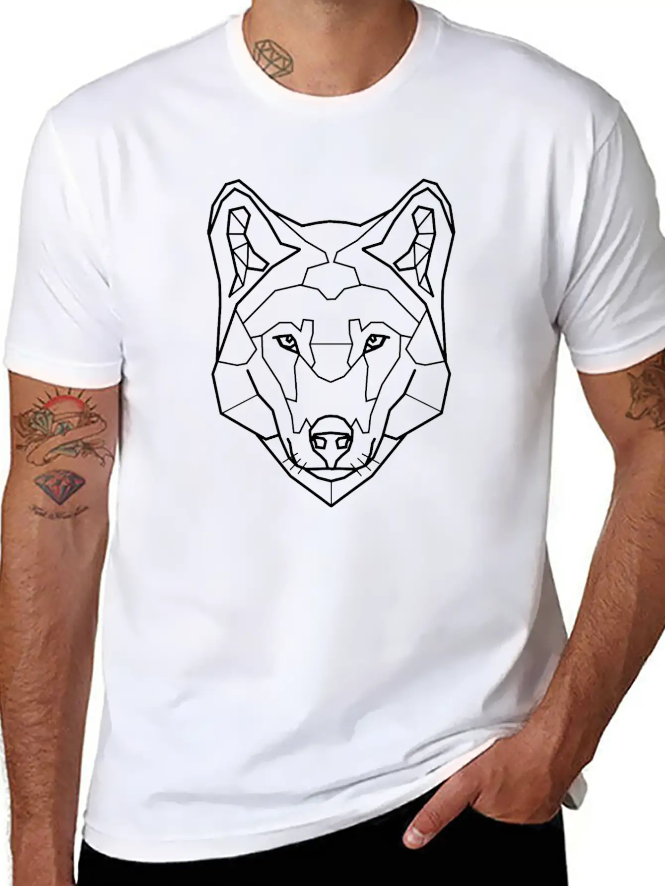 Geometrical Line Art Husky - Sled Dog Essential Unisex Summer Tee – Soft Cotton Casual Fit