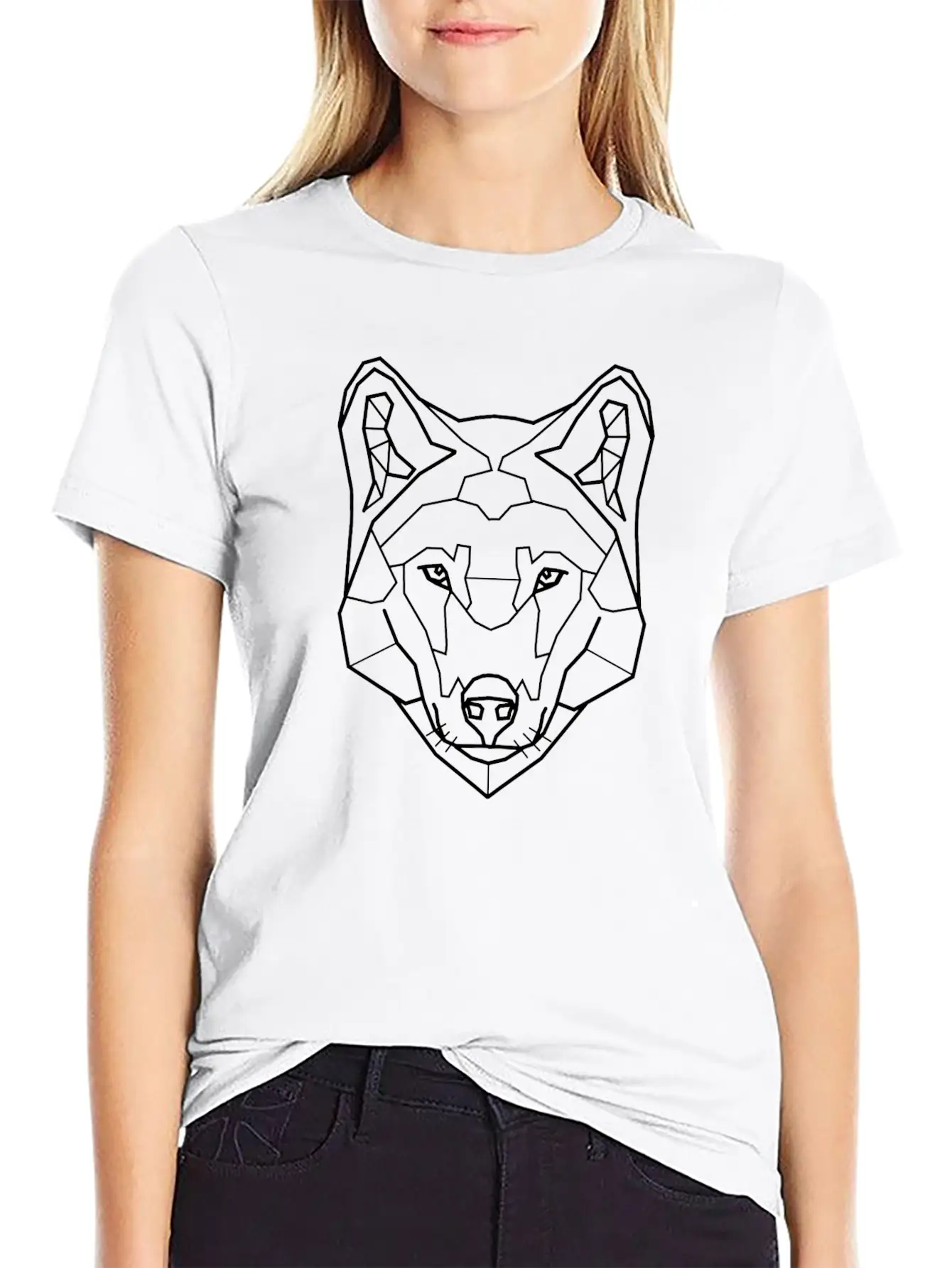 Geometrical Line Art Husky - Sled Dog Essential Unisex Summer Tee – Soft Cotton Casual Fit