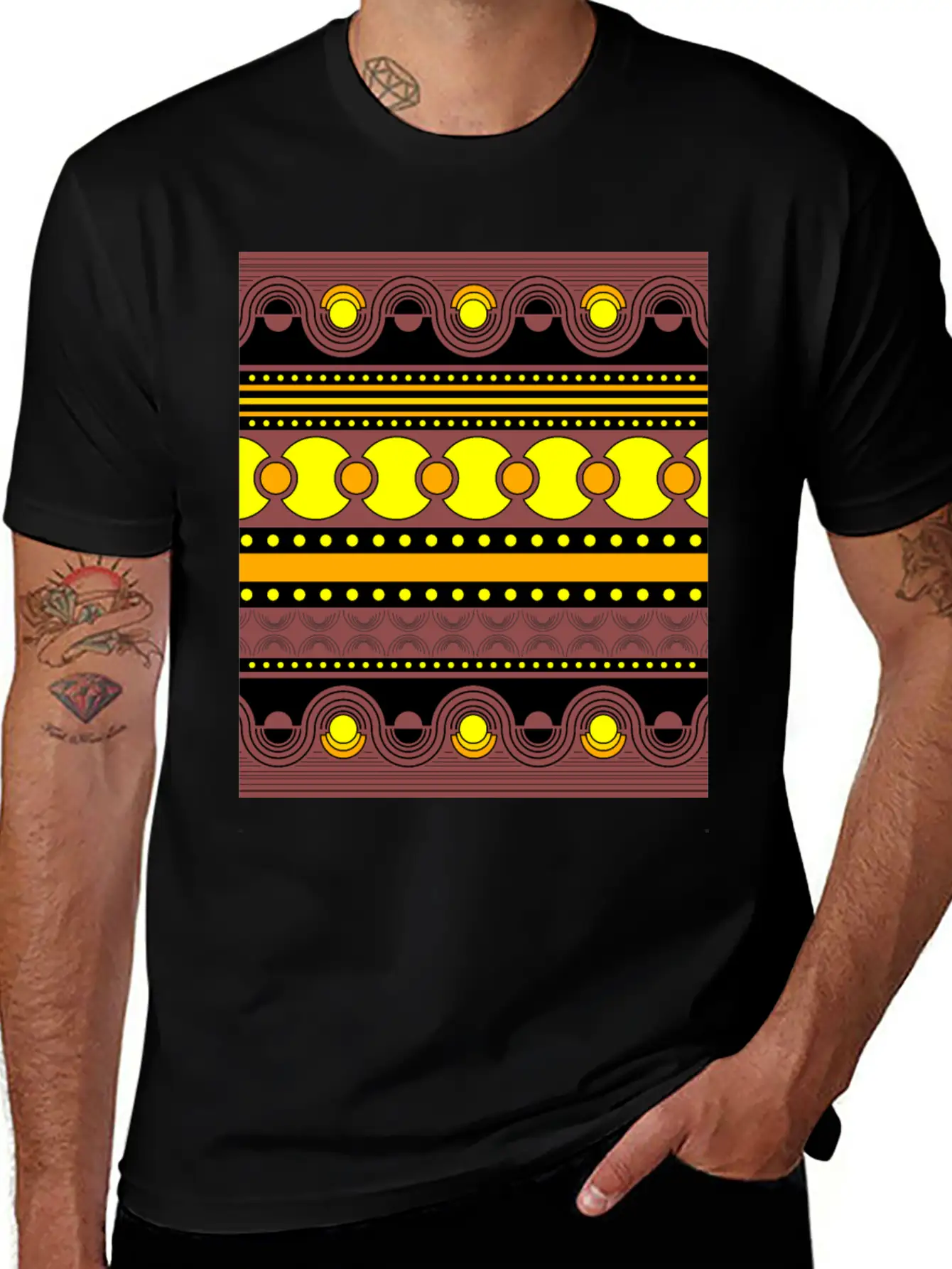 Geometrical Ornament In Rows Basic Graphic T-Shirt – Daily Comfort In Soft Cotton