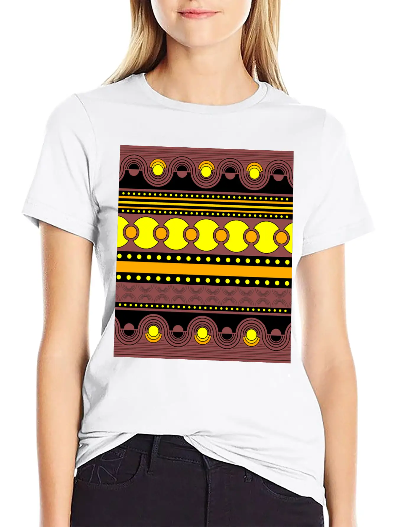 Geometrical Ornament In Rows Basic Graphic T-Shirt – Daily Comfort In Soft Cotton