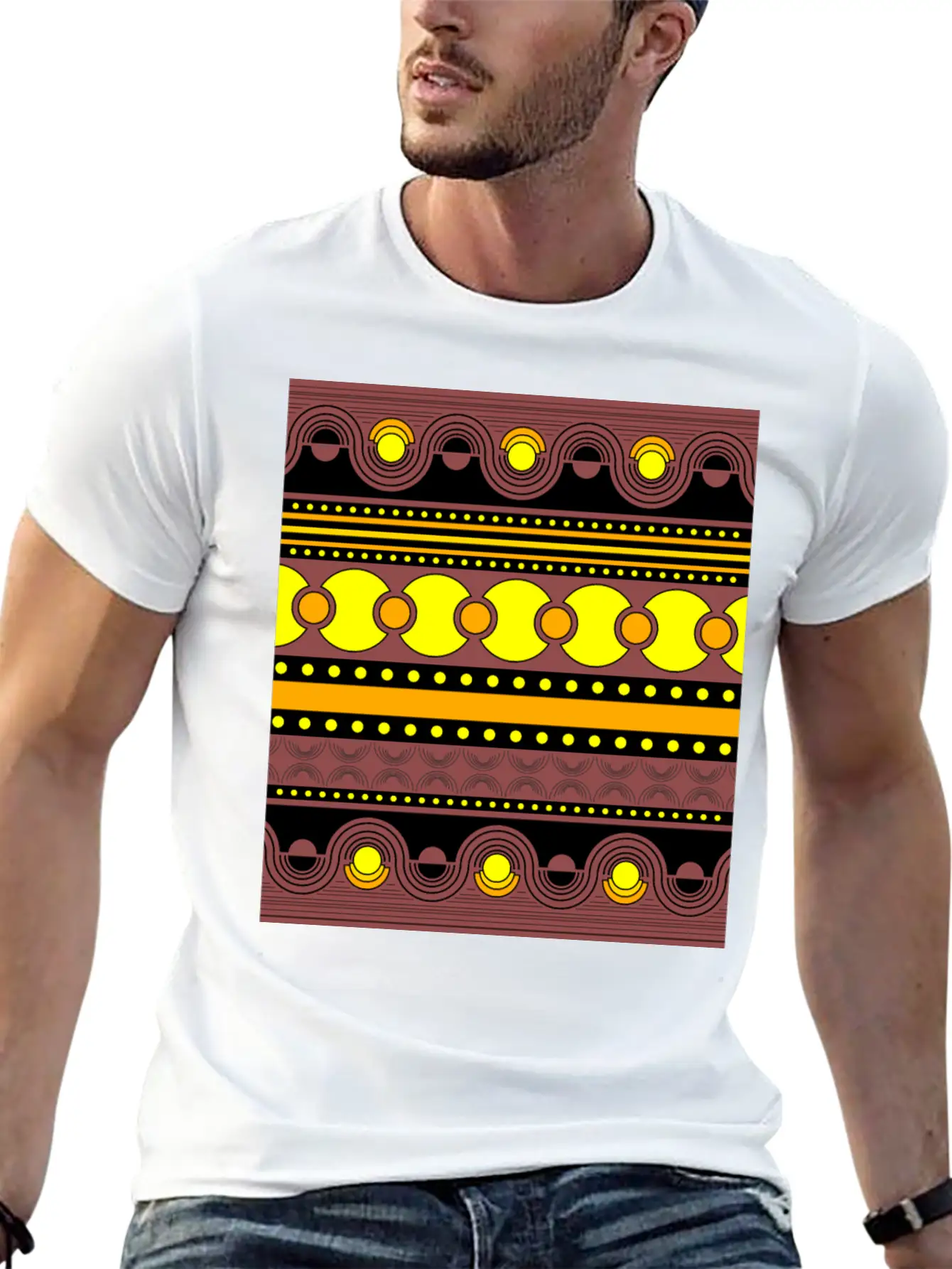 Geometrical Ornament In Rows Basic Graphic T-Shirt – Daily Comfort In Soft Cotton