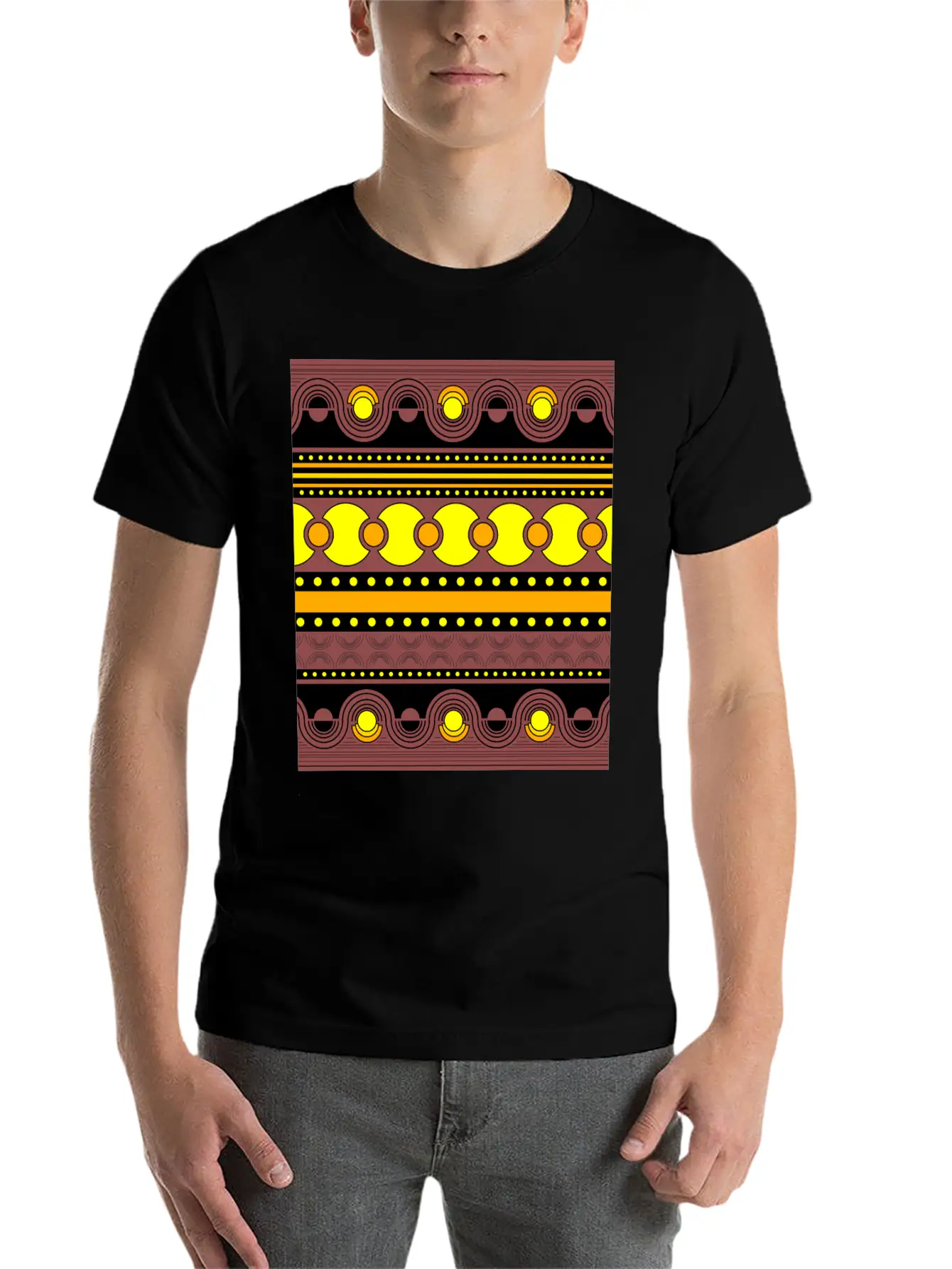 Geometrical Ornament In Rows Basic Graphic T-Shirt – Daily Comfort In Soft Cotton