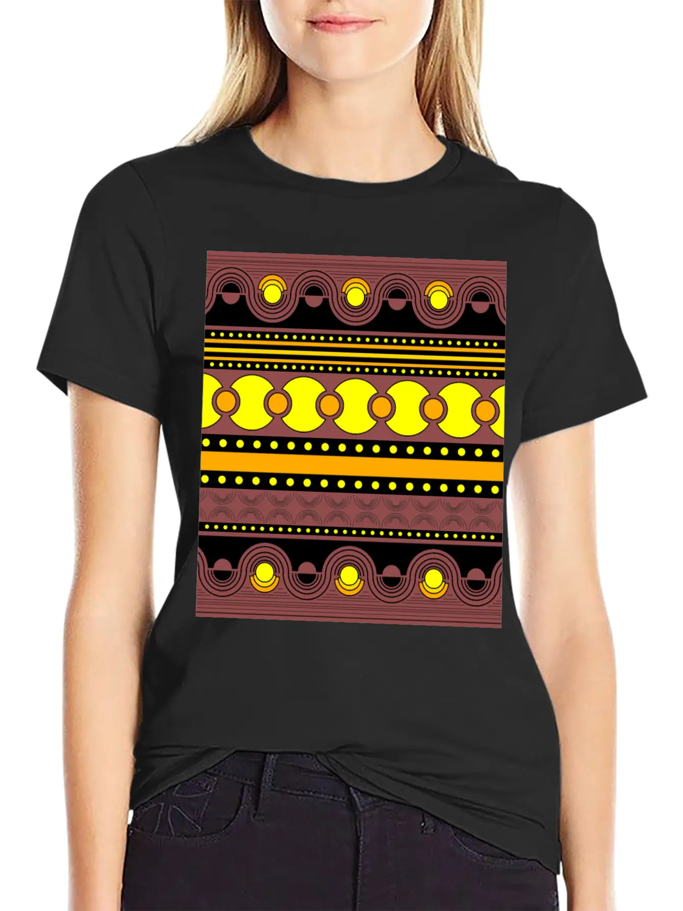 Geometrical Ornament In Rows Basic Graphic T-Shirt – Daily Comfort In Soft Cotton