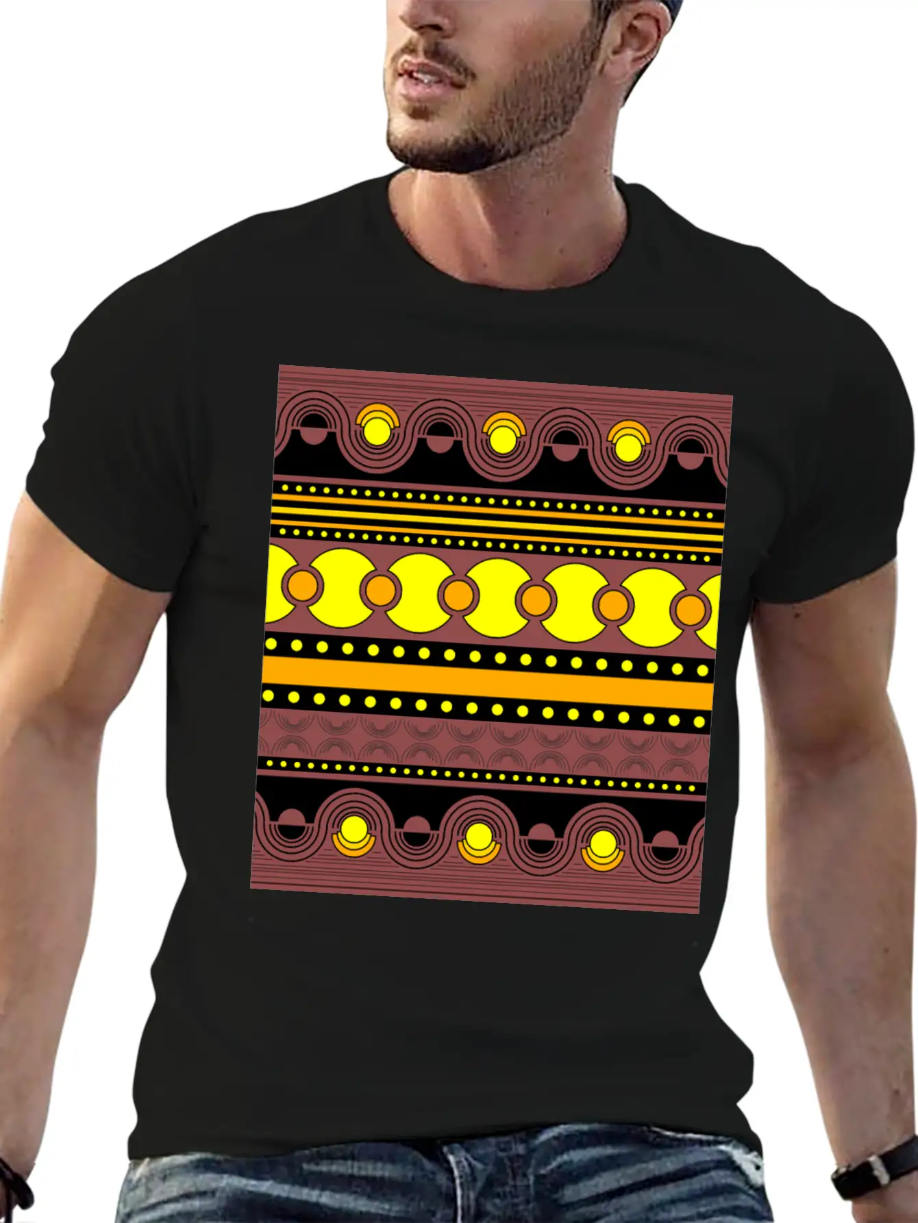 Geometrical Ornament In Rows Basic Graphic T-Shirt – Daily Comfort In Soft Cotton