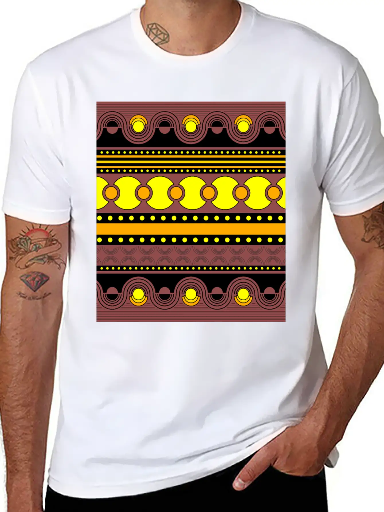 Geometrical Ornament In Rows Basic Graphic T-Shirt – Daily Comfort In Soft Cotton