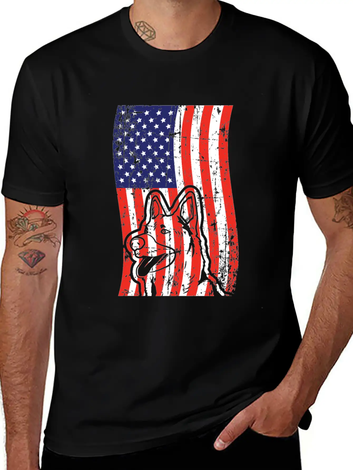 German Shepherd American Flag Patriotic Dog Breed Unisex Short Sleeve Soft Cotton T-Shirt – Casual Everyday Wear