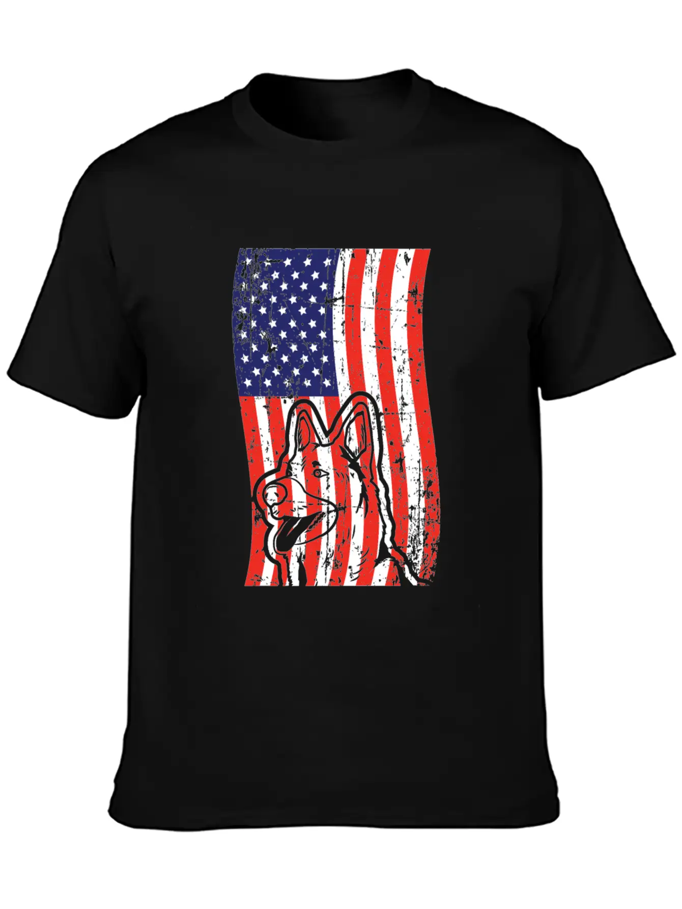 German Shepherd American Flag Patriotic Dog Breed Unisex Short Sleeve Soft Cotton T-Shirt – Casual Everyday Wear