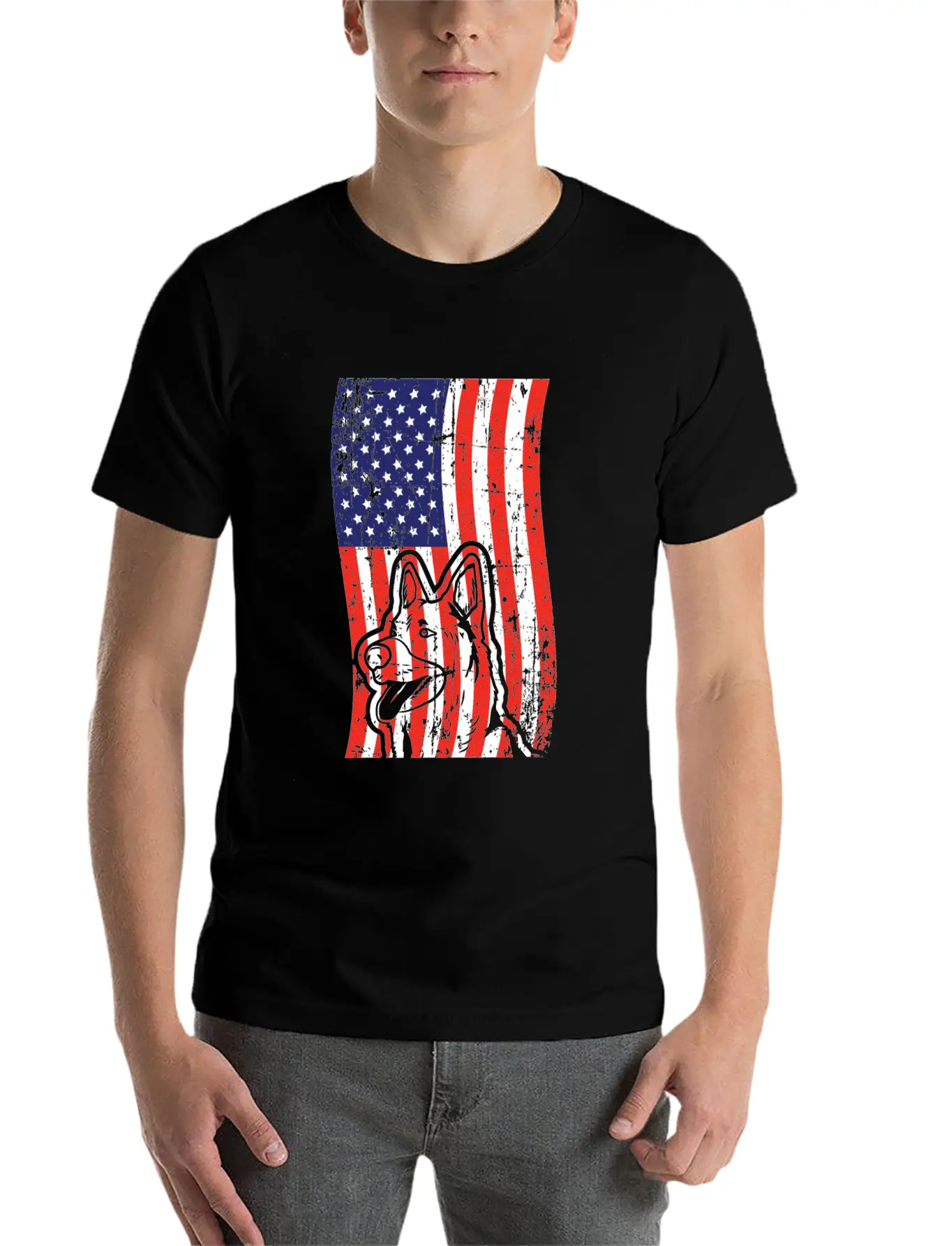 German Shepherd American Flag Patriotic Dog Breed Unisex Short Sleeve Soft Cotton T-Shirt – Casual Everyday Wear