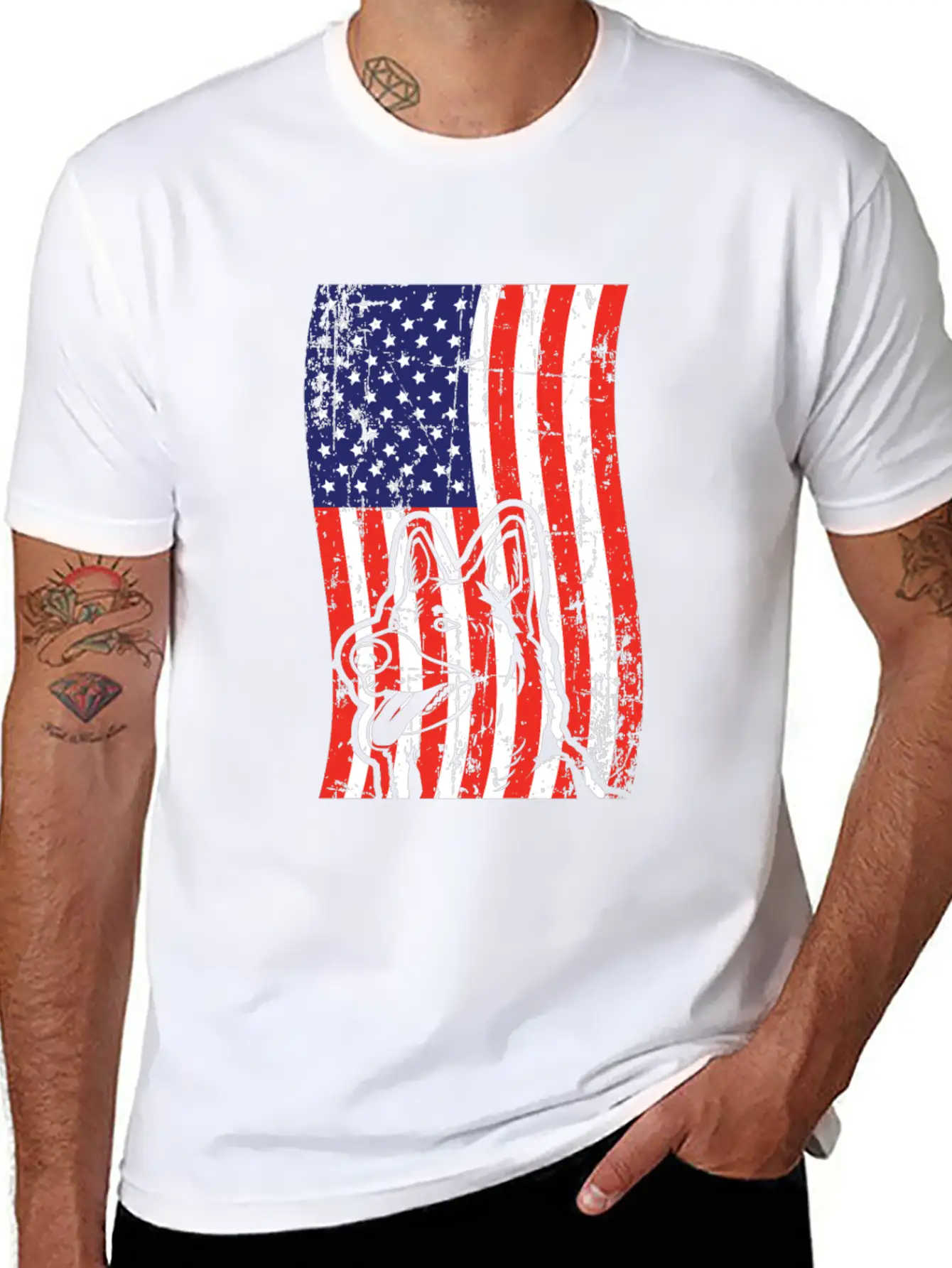 German Shepherd American Flag Patriotic Dog Breed Unisex Short Sleeve Soft Cotton T-Shirt – Casual Everyday Wear