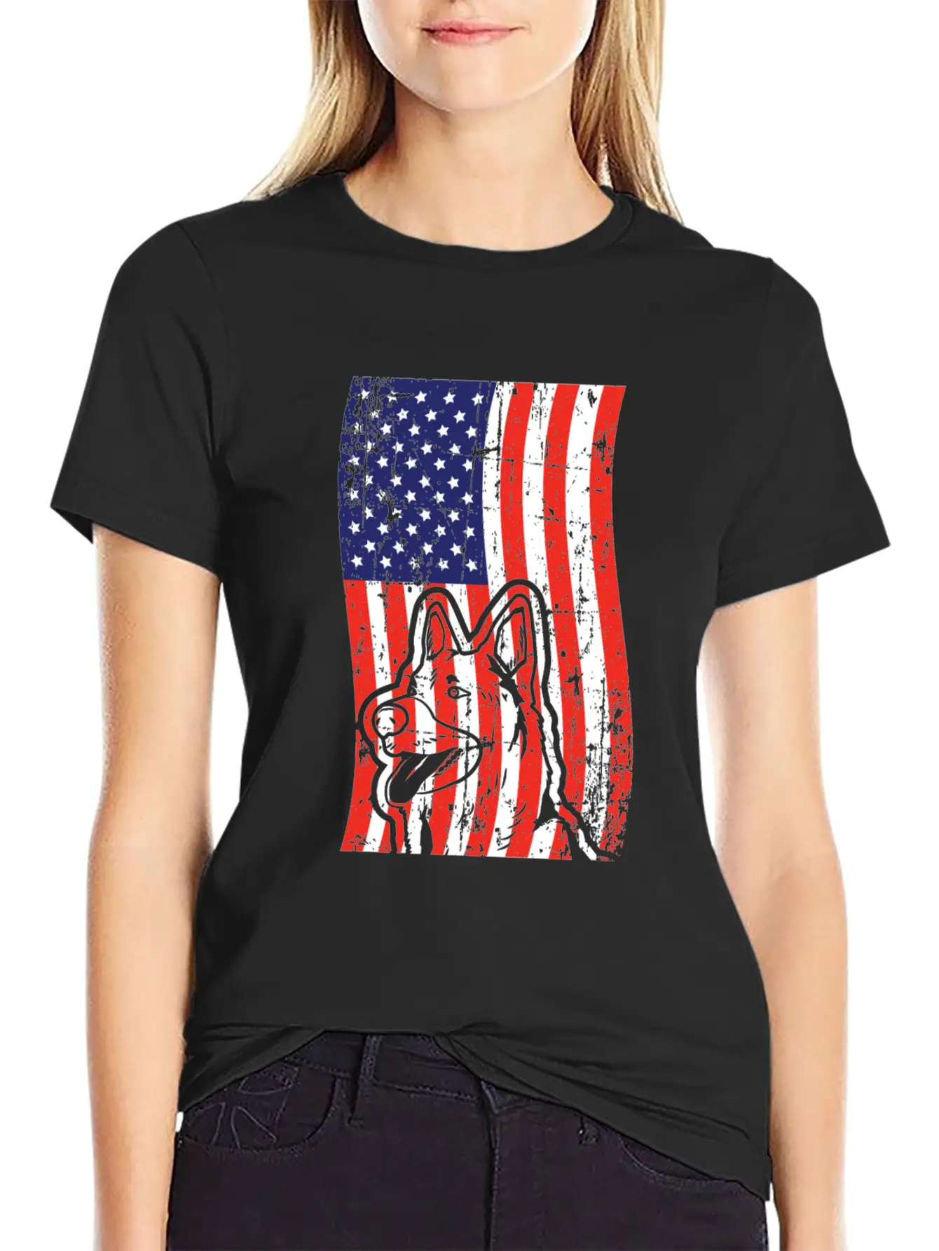 German Shepherd American Flag Patriotic Dog Breed Unisex Short Sleeve Soft Cotton T-Shirt – Casual Everyday Wear