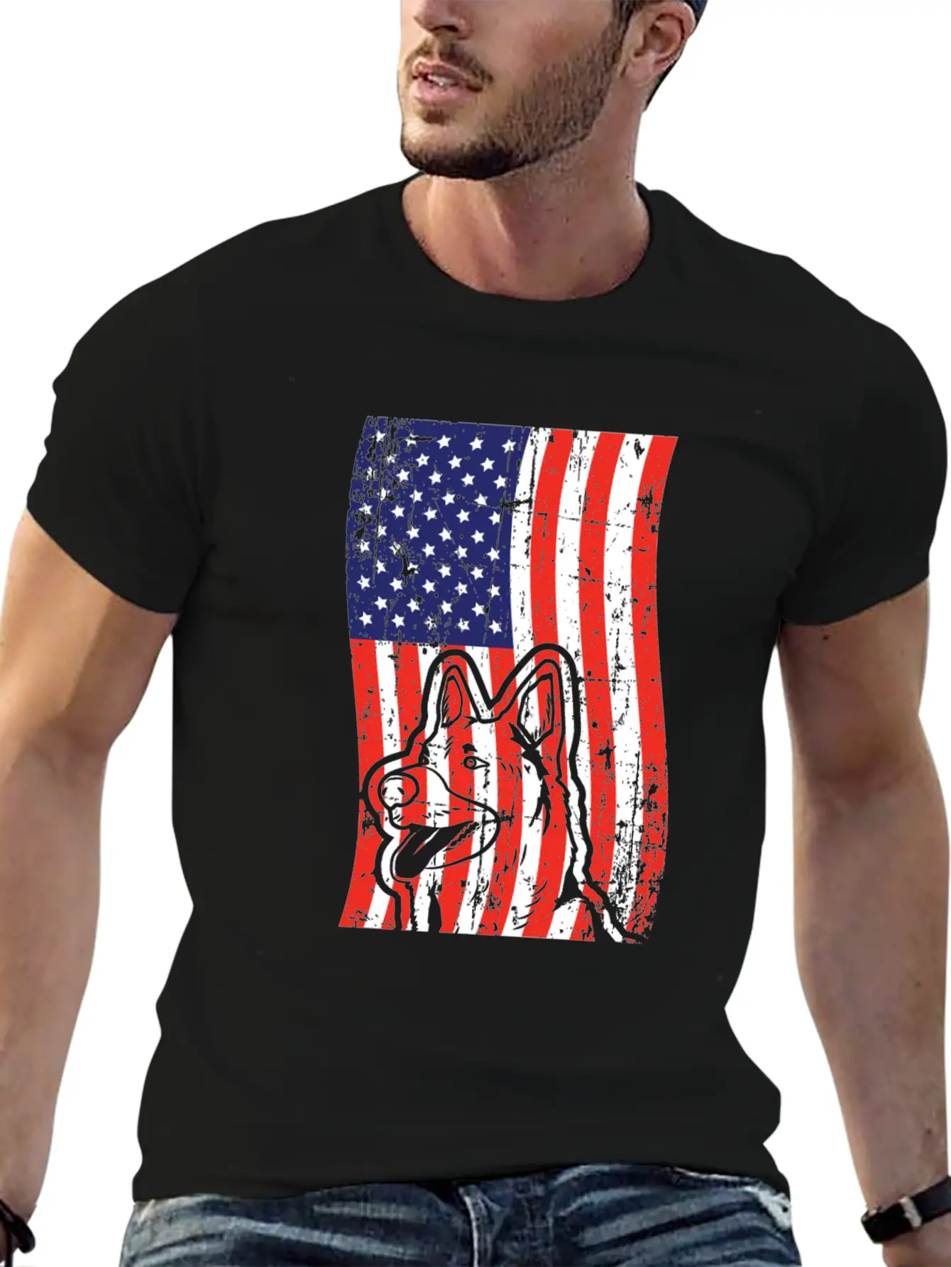 German Shepherd American Flag Patriotic Dog Breed Unisex Short Sleeve Soft Cotton T-Shirt – Casual Everyday Wear