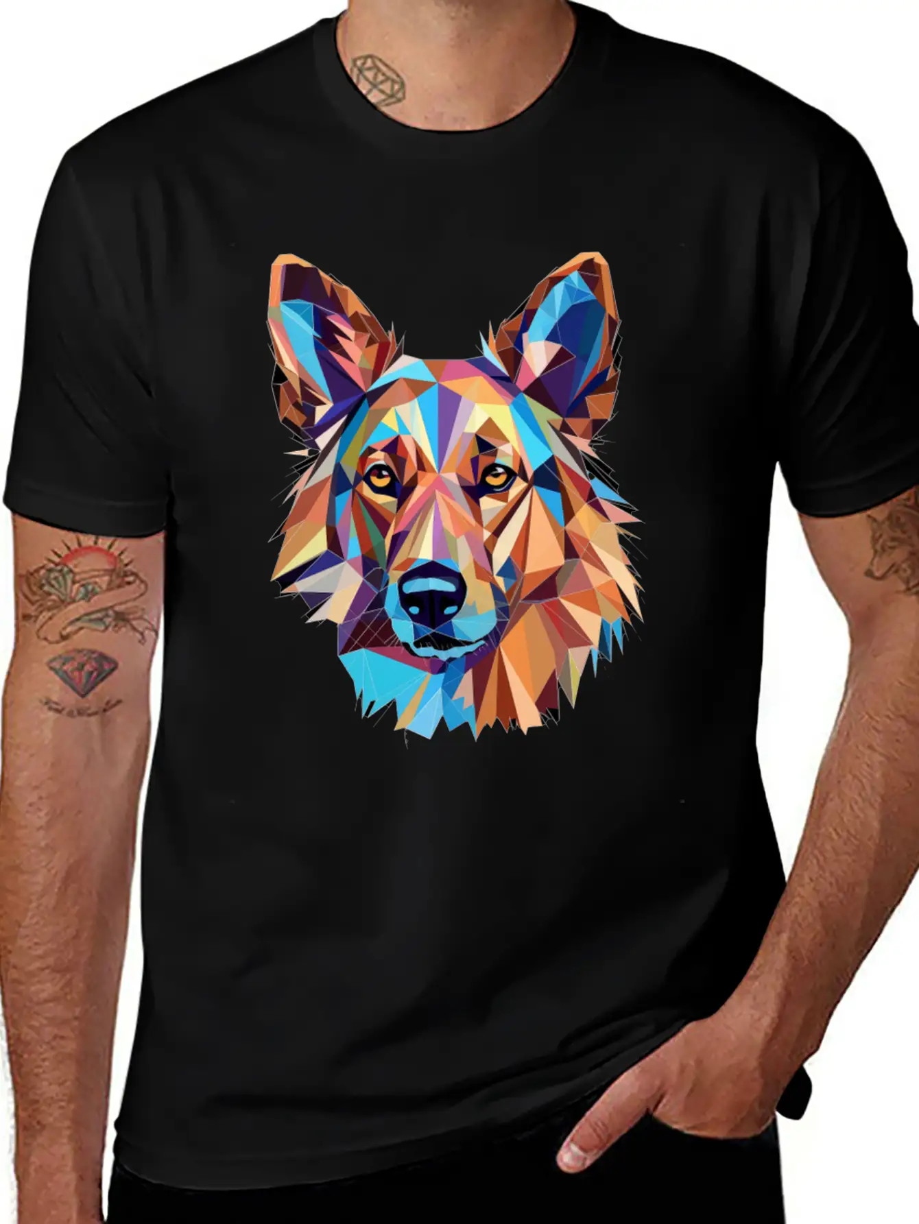 German Shepherd Funny Dog Cubism Love Mom Dad Unisex Short Sleeve Soft Cotton T-Shirt – Casual Everyday Wear