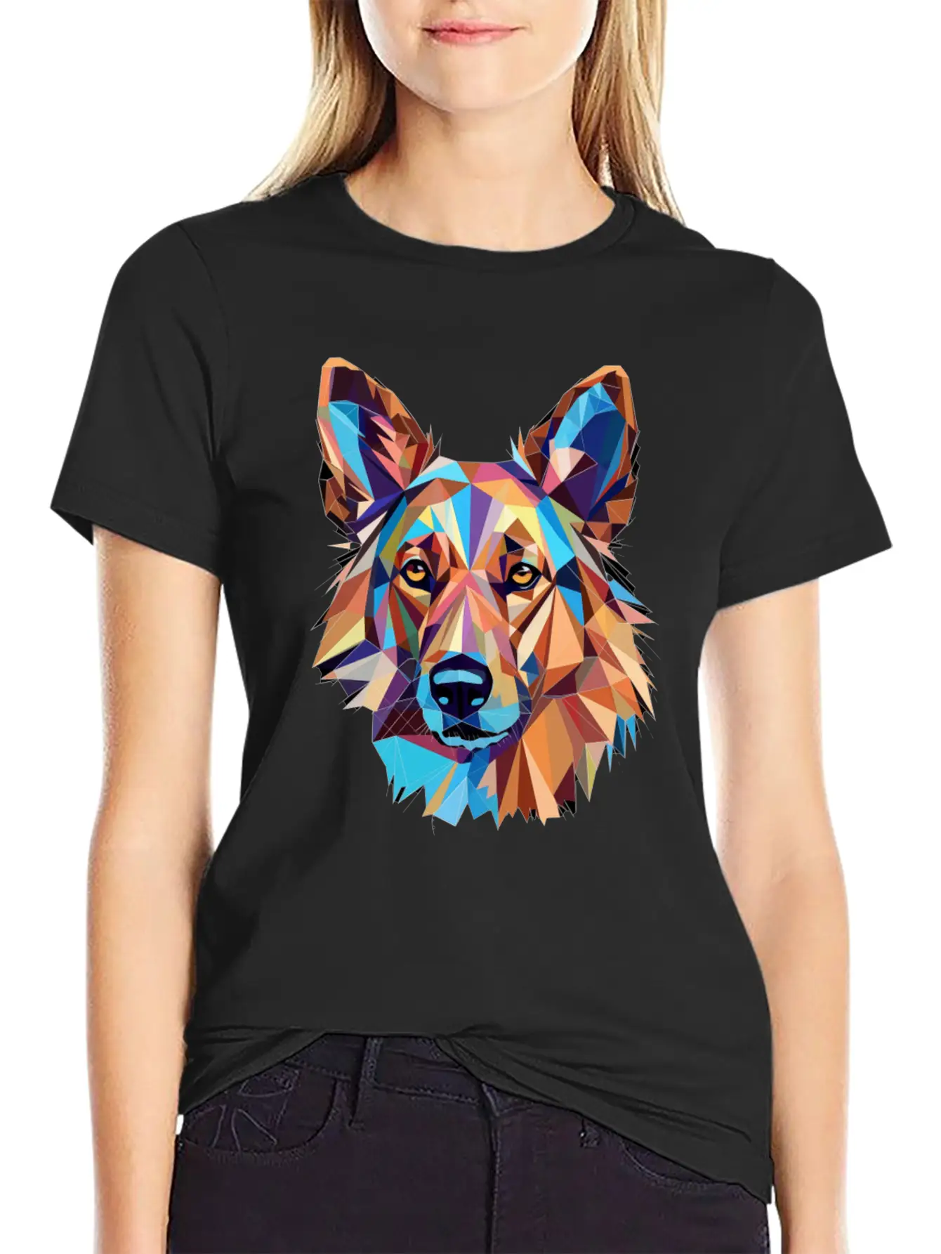 German Shepherd Funny Dog Cubism Love Mom Dad Unisex Short Sleeve Soft Cotton T-Shirt – Casual Everyday Wear